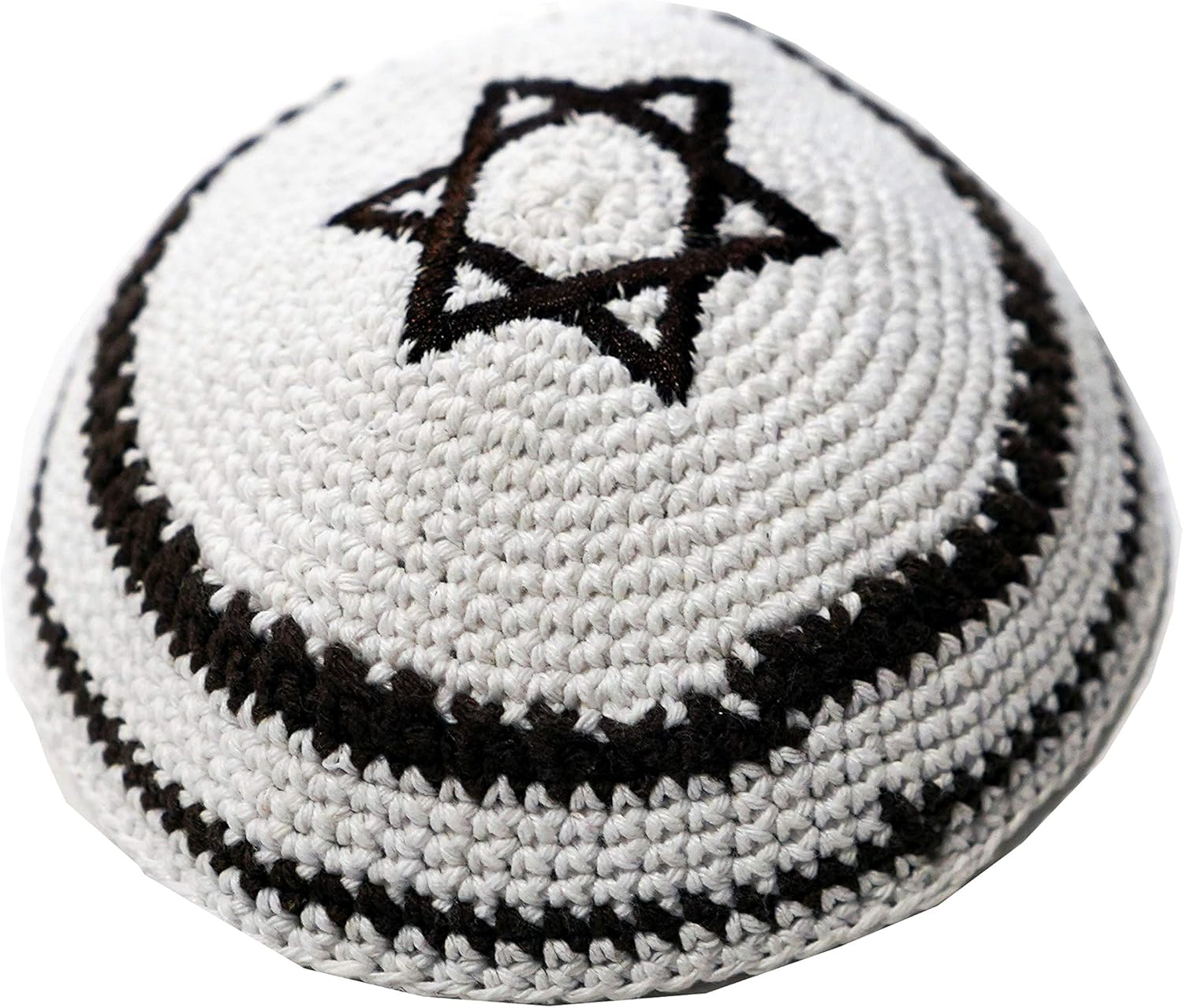 KIPPIK Star of David Jewish Kippahhatfor Men & Kids with Clip Beautifully Knitted, Breathable, Comfy, Soft, Kippa Celebrating, Praying, Studying, Synagogue Blue Magen David with Line - Beige  White image number 4