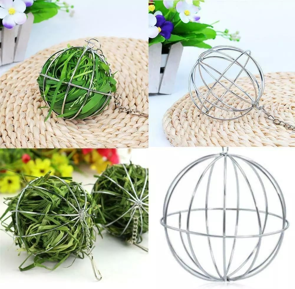 2 PCS Rabbit Grass Ball Guinea Pig Feed Dispenser Hook Stainless Steel Feeder Can Suspend Feeding Grass Rack and Feed Distributor Suitable for Rabbits Cats Guinea Pigs or Other Small Animals image number 4
