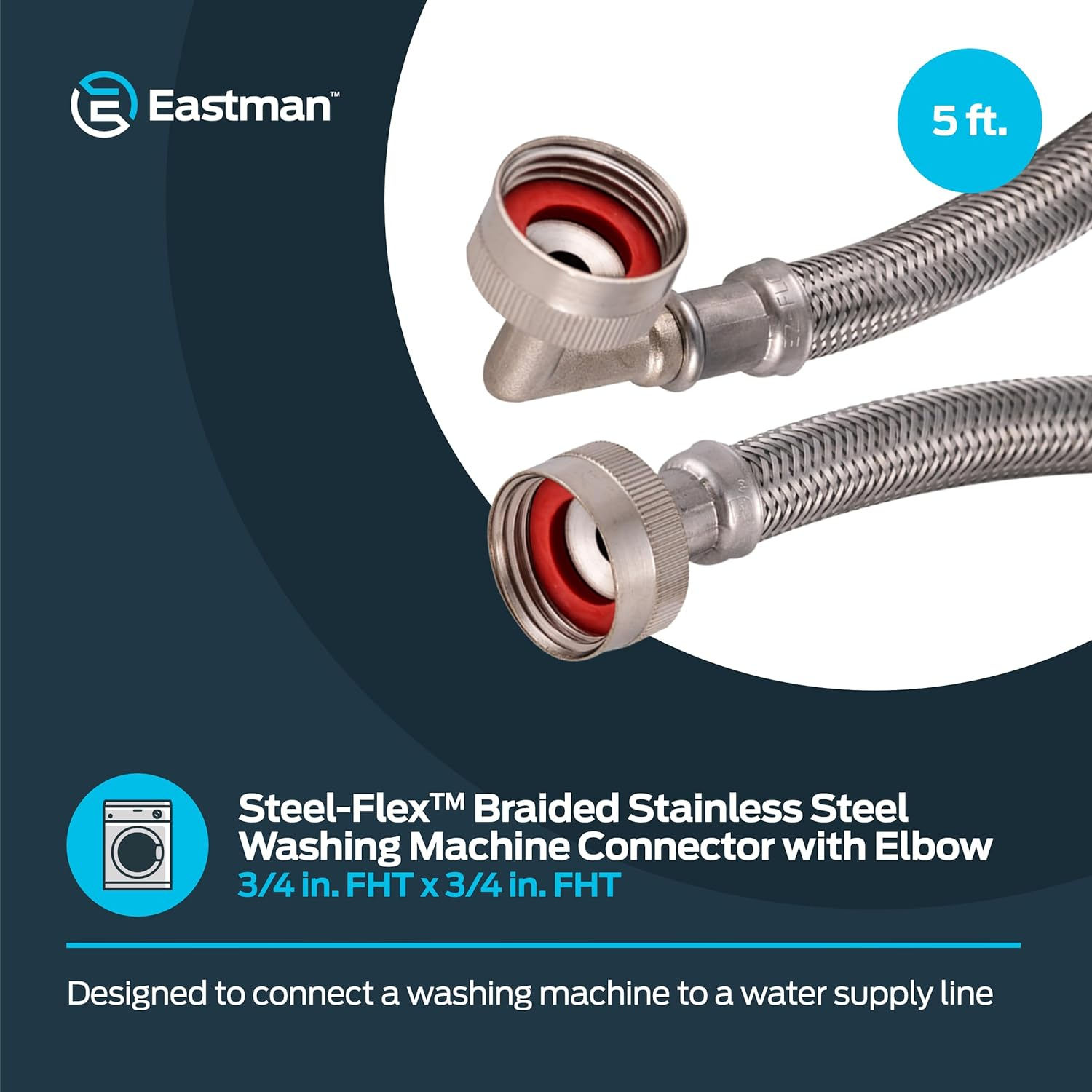 EZ-FLO 48374 Eastman Washing Machine Hose with 90-Degree Elbow, 3/4-Inch X 3/4-Inch image number 1