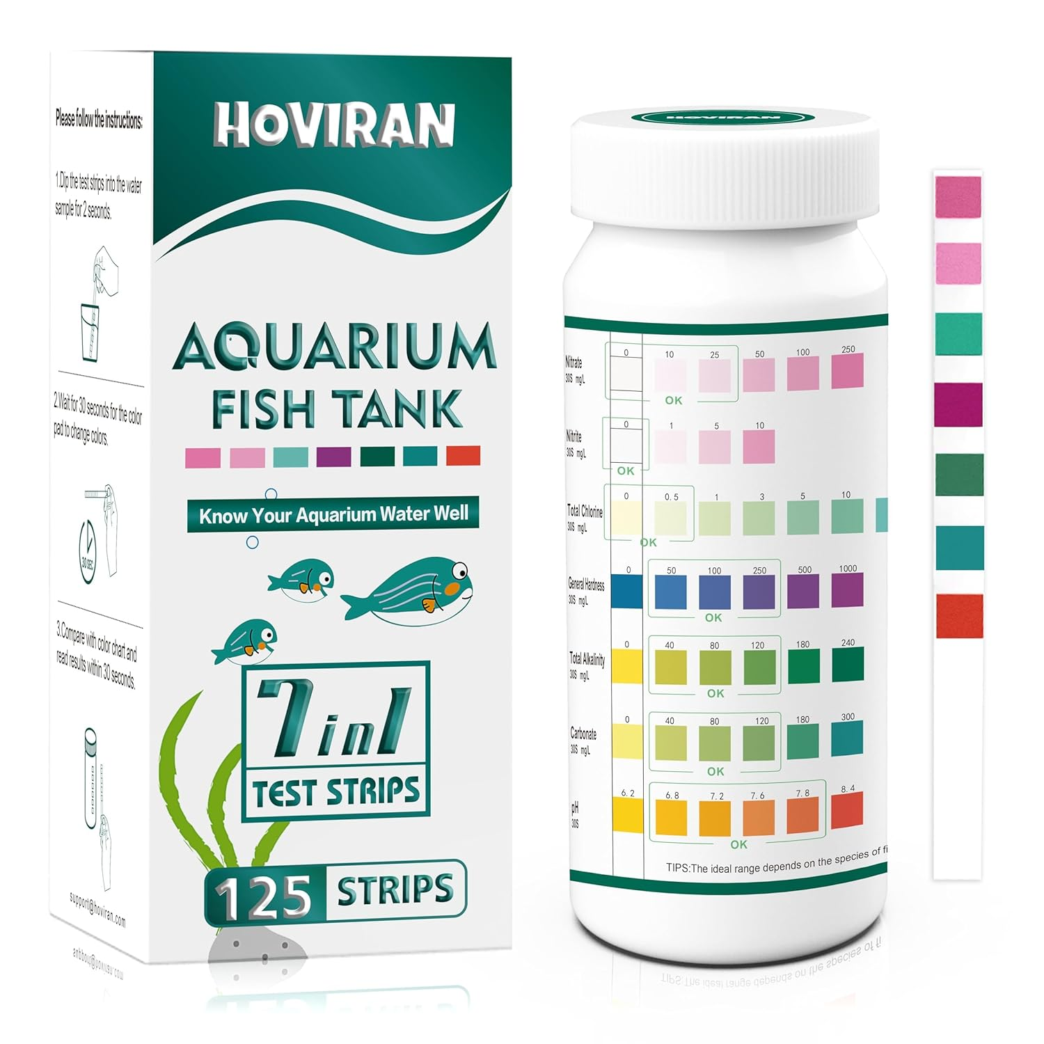 7 in 1 Aquarium Test Strips, 125 Count Fish Tank Test Strips for Freshwater Saltwater Pond, Water Testing Kit Aquarium for Chlorine, Total Hardness, Carbonate, Alkalinity, Nitrate, Nitrite and Ph image number 3