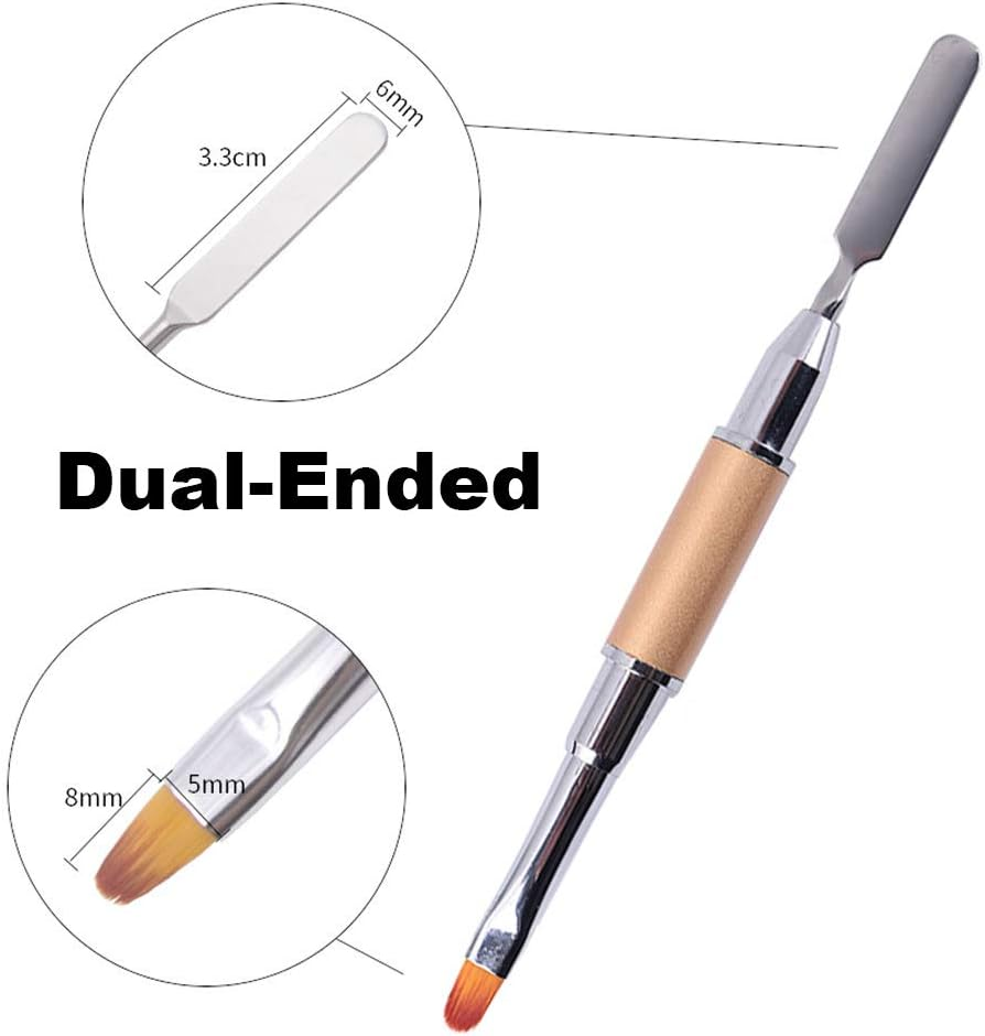 Polygel Nail Brush and Picker Tool Dual-Ended 2 in 1 Design Gel Nail Brush and Spatula Stainless Steel Tool for Nails Extension and Quick Building Gel (BK+PK+GD) image number 4