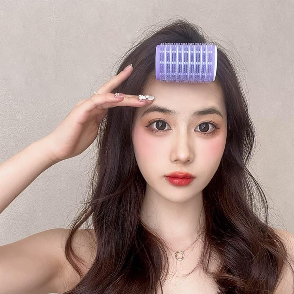 Volumizing Hair Curlers, Rollers and Clips - 8PCS with Self-Grip for Long, Medium, Short, Thick or Thin Hair (3 Sizes, Purple) - Pink image number 3