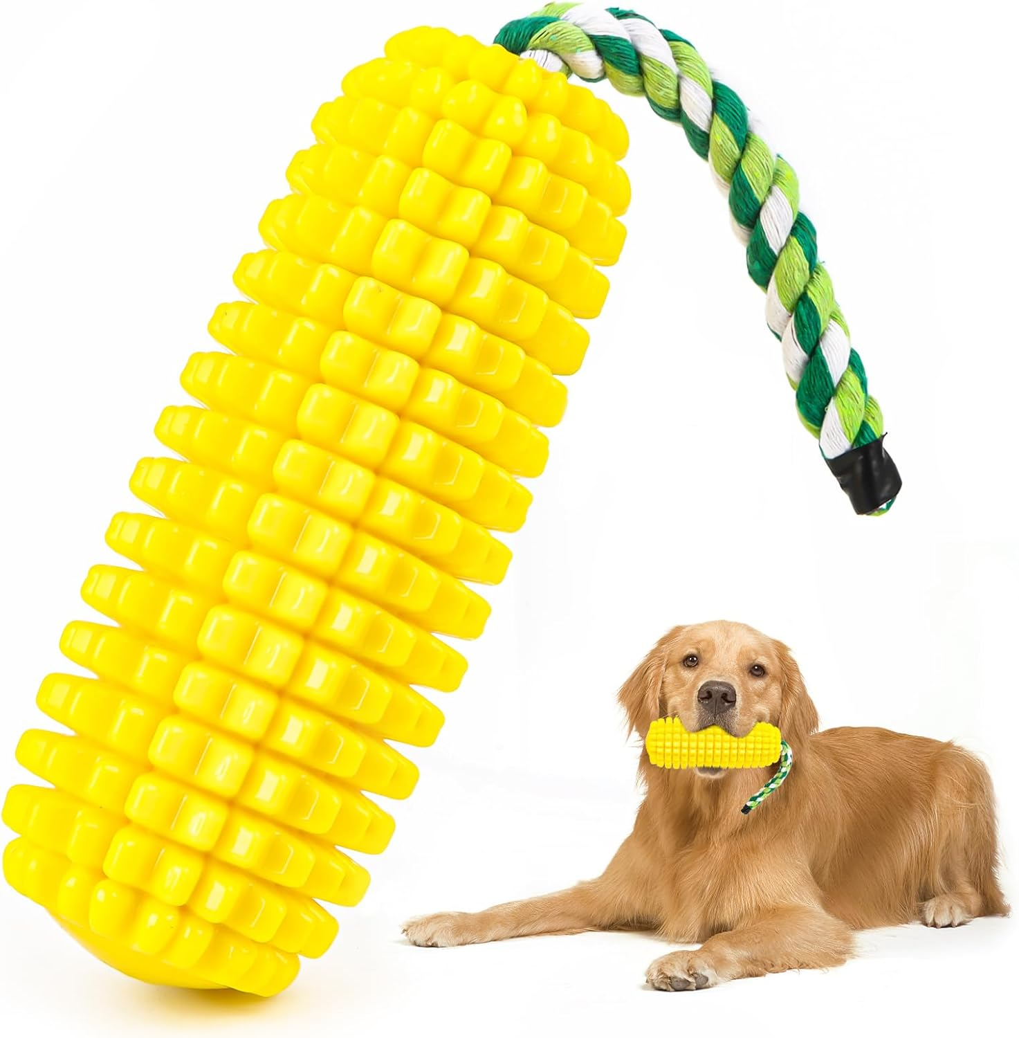 Mplehda Chew Toy for Dogs, Indestructible Squeaky Dog Toy for Aggressive Chewers, Squeaky Dog Toy for Puppies, Medium and Large, Rubber Corn Sticks Dog Toys