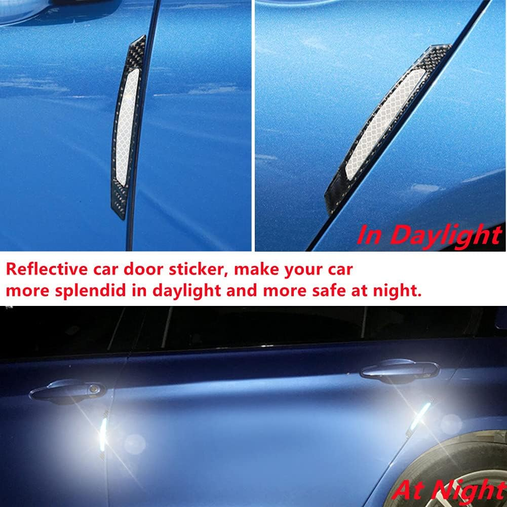 Universal 4Pcs Reflective Car Door Edge Guard Stickers Carbon Fiber Auto Car Door Edge Bump Protector Sticker for Car SUV Pickup Truck (White) image number 1