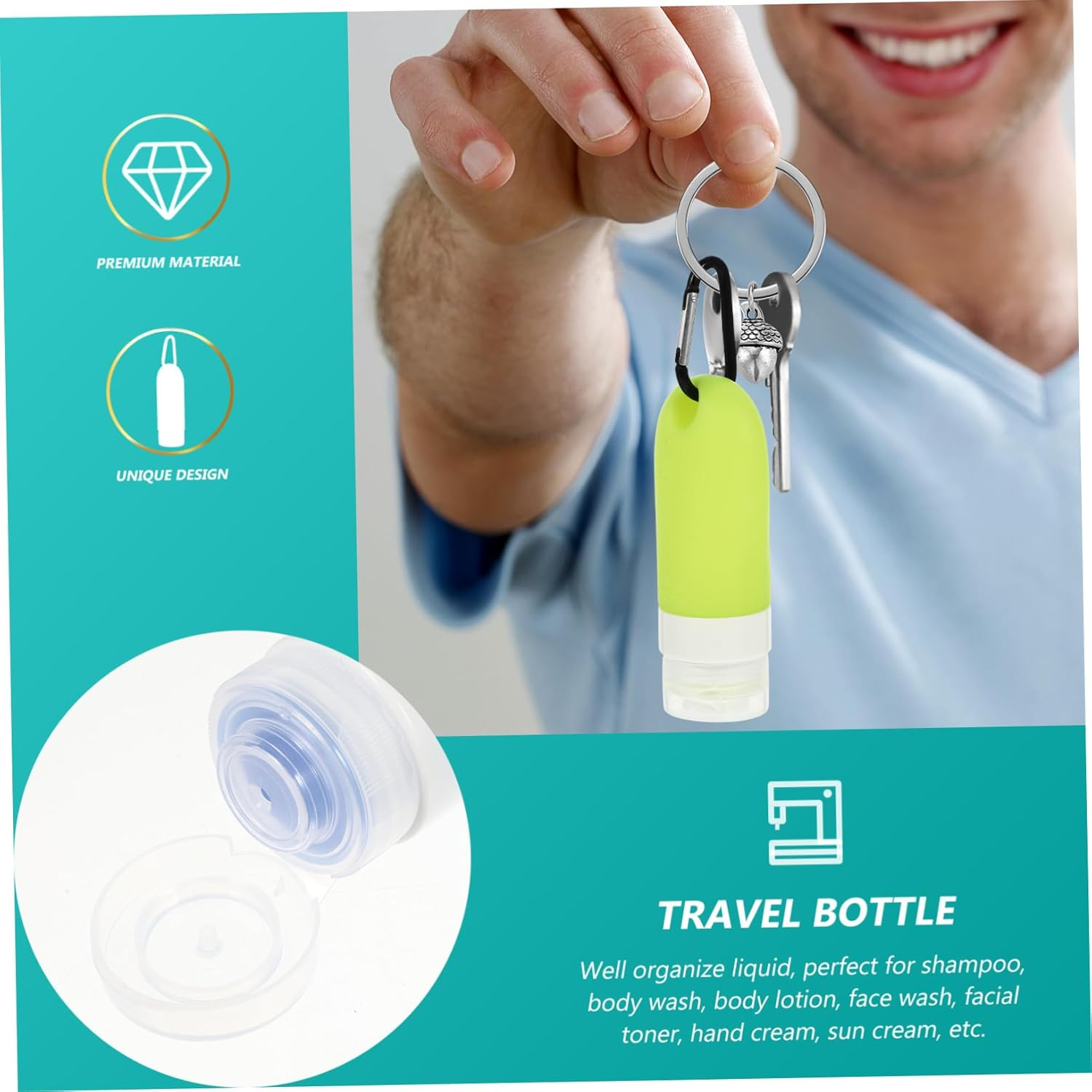 DECHOUS 4Pcs Refillable Travel Bottles with Carabiner Clip Portable Hand Sanitiser Containers for Toiletry Storage Leakproof Empty Bottles
