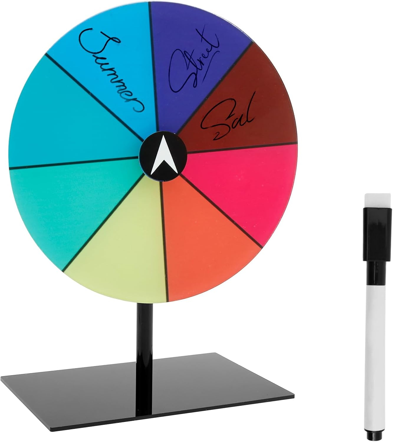 Fwqofvk 8 Inch Rotating Prize Wheel, 8 Slots Dry Erase Tabletop Roulette Spinner with Stand, Colorful Tabletop Roulette Wheel for Party Carnival Tradeshow 20Cm