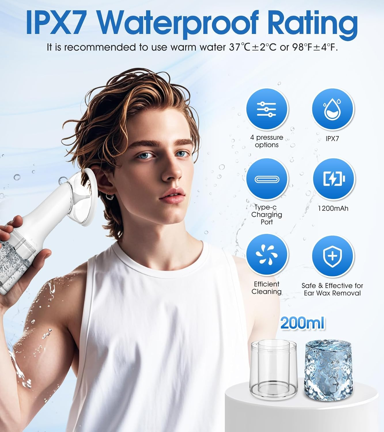 Upgraded Ear Cleaner Ear Wax Removal with One-Piece Waste Tank, 4 Pressure Modes, IPX7 Waterproof Ear Irrigation System with 8 Nozzles, Ear Flushing Cleaning Tool for Kids, Adults, Home Use image number 2