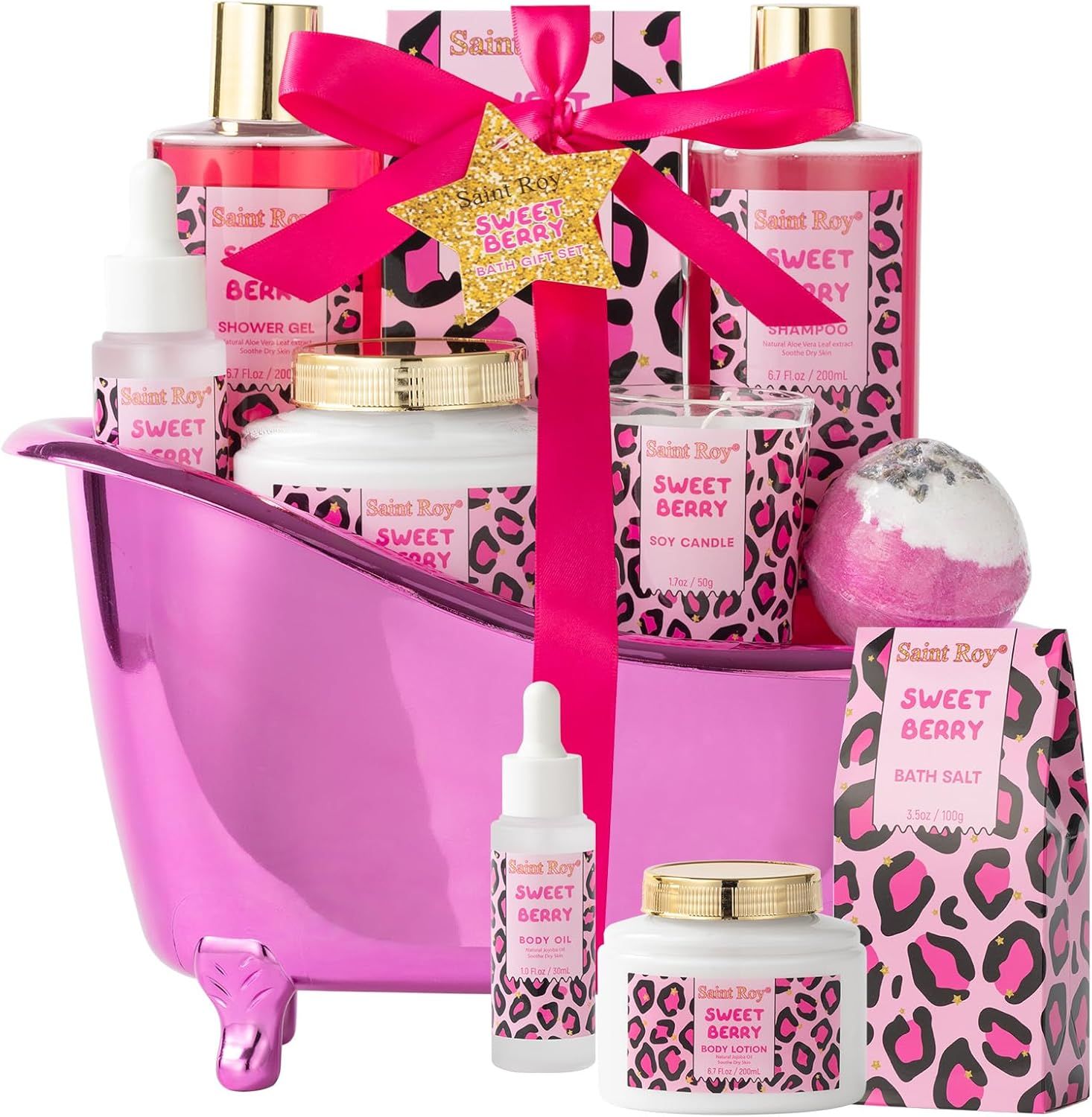 Home Bath Spa Gift Basket for Women Sweet Berry Bath Sets for Teens Gift Aromatherapy Home Spa Kit with Shower Gel, Shampoo, Body Oil & More Women'S Spa Gift Sets Best Gifts for Her Mothers Day image number 1