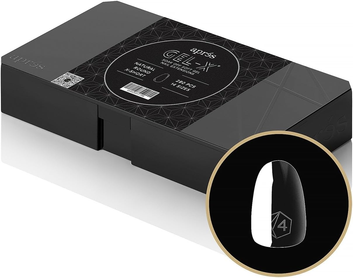 APR&Eacute;S Apres Gel-X round Nail Tips Box, 280 Gel-X Tips, Soft Gel Tips, 14 Sizes 00-9, Half Sizes Included (Natural Extra Short Round, 280.00 Fl Oz (Pack of 1))