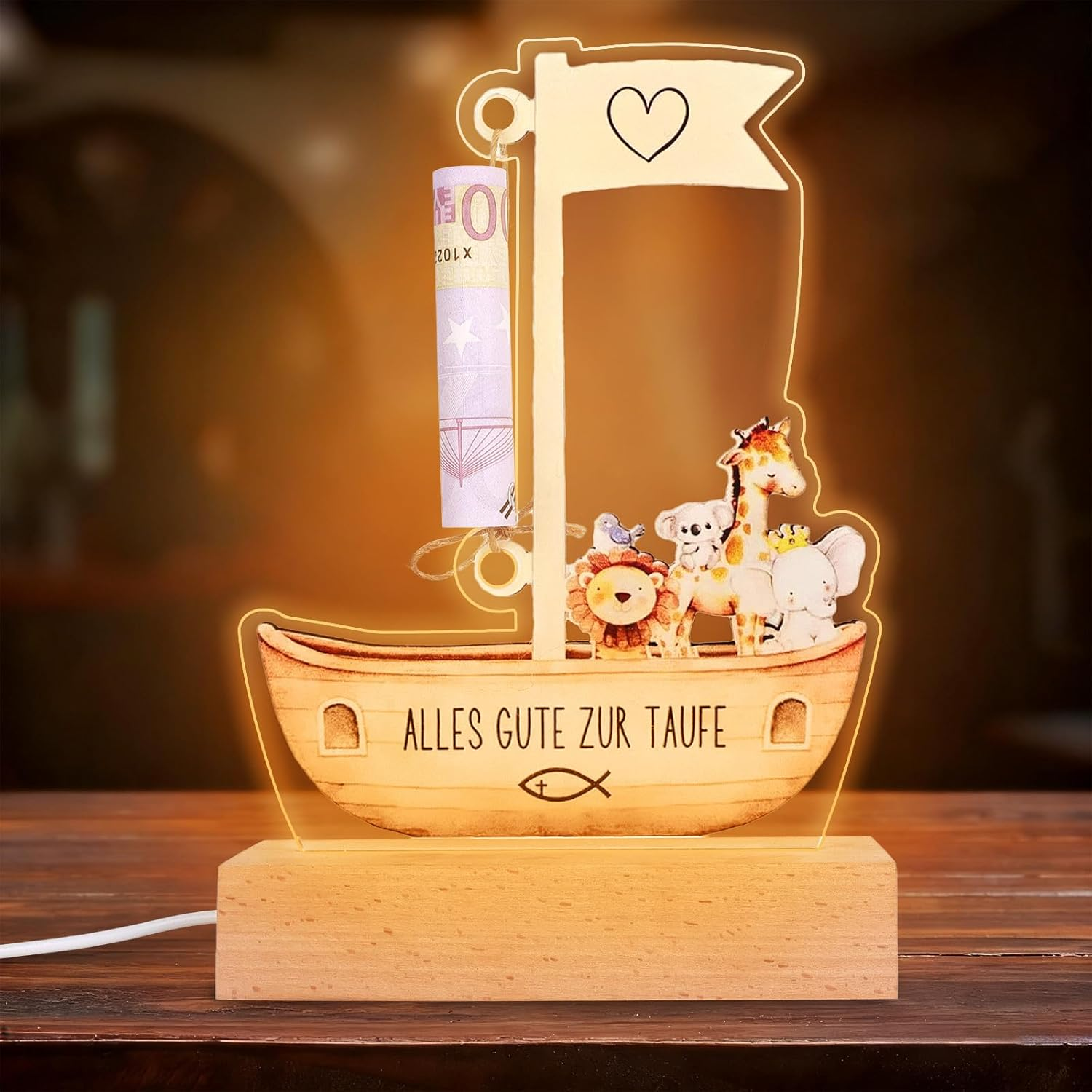 Christening Gift, Christening Gifts for Girls, Christening Gifts for Boys, Money Offered for a Baptism, LED Night Light, Birth Gift, Bedside Lamp for Nursery/Baby Room image number 1