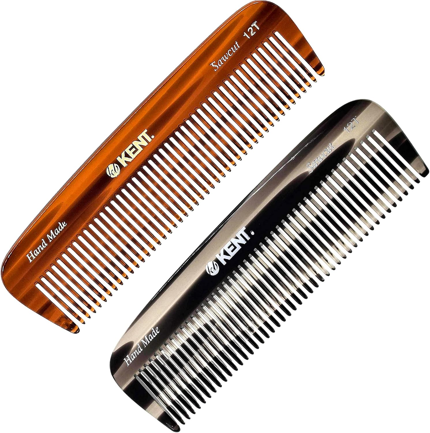 Kent 12T Wide Tooth Detangling Comb - 5.5" Handmade Pocket Comb for Thick, Curly, and Wavy Hair, Large Tooth Grooming for Hair, Beard, and Mustache - Saw-Cut and Hand Polished