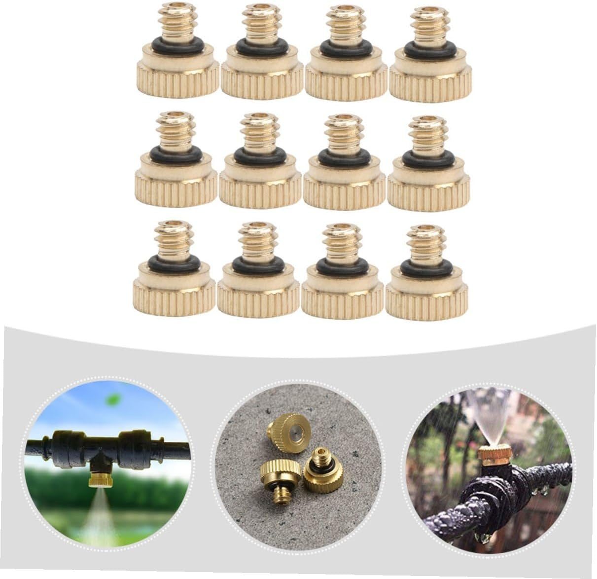 12Pcs Brass Misting Nozzle Heads Low Pressure Atomizing Spray for Outdoor Cooling System Garden Hose Nozzles with Self-Sealing O-Rings Lawn Watering Equipment image number 1