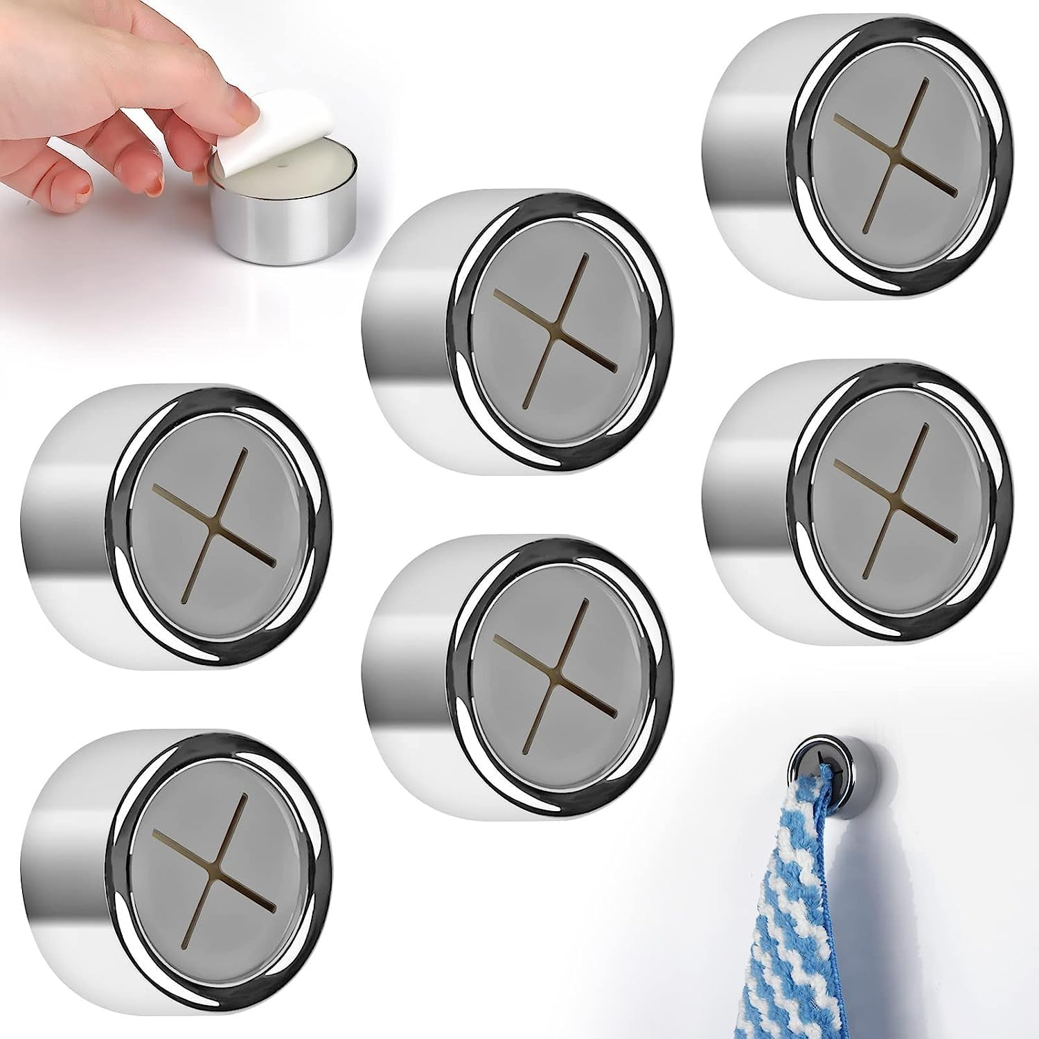 SNOKAY 6 Pcs round Self-Adhesive Tea Towel Holders - No Drilling Required - Push in Suction Hand Towel Holder Set - Easy Installation for Kitchen, Bathroom, and Home Use image number 2