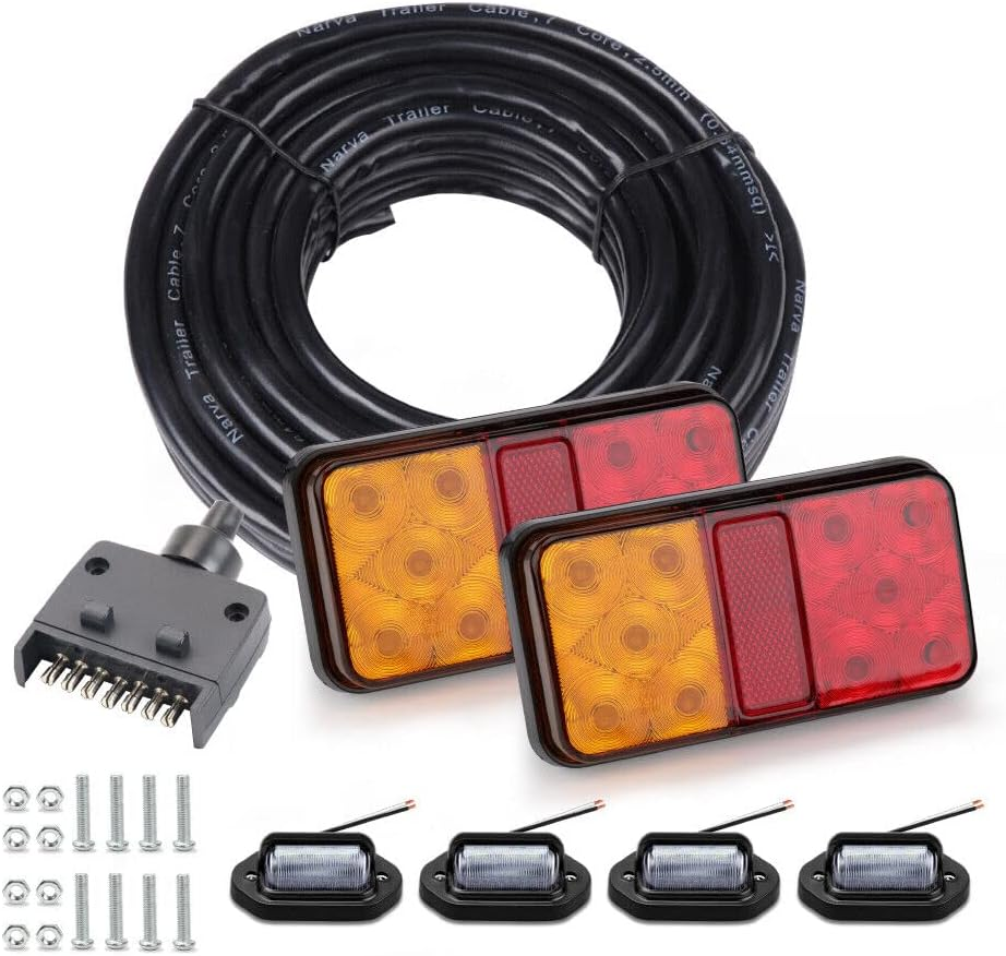 HORUSDY 8-Pack Tail Light Kit, Waterpoof Brake Light Turning Indicator / 4X Number Plate Light / 8M 5-Core Trailer Wire / 7-Pin Flat Male Trailer Plug for 12V Trailer, Caravan, Ute image number 1