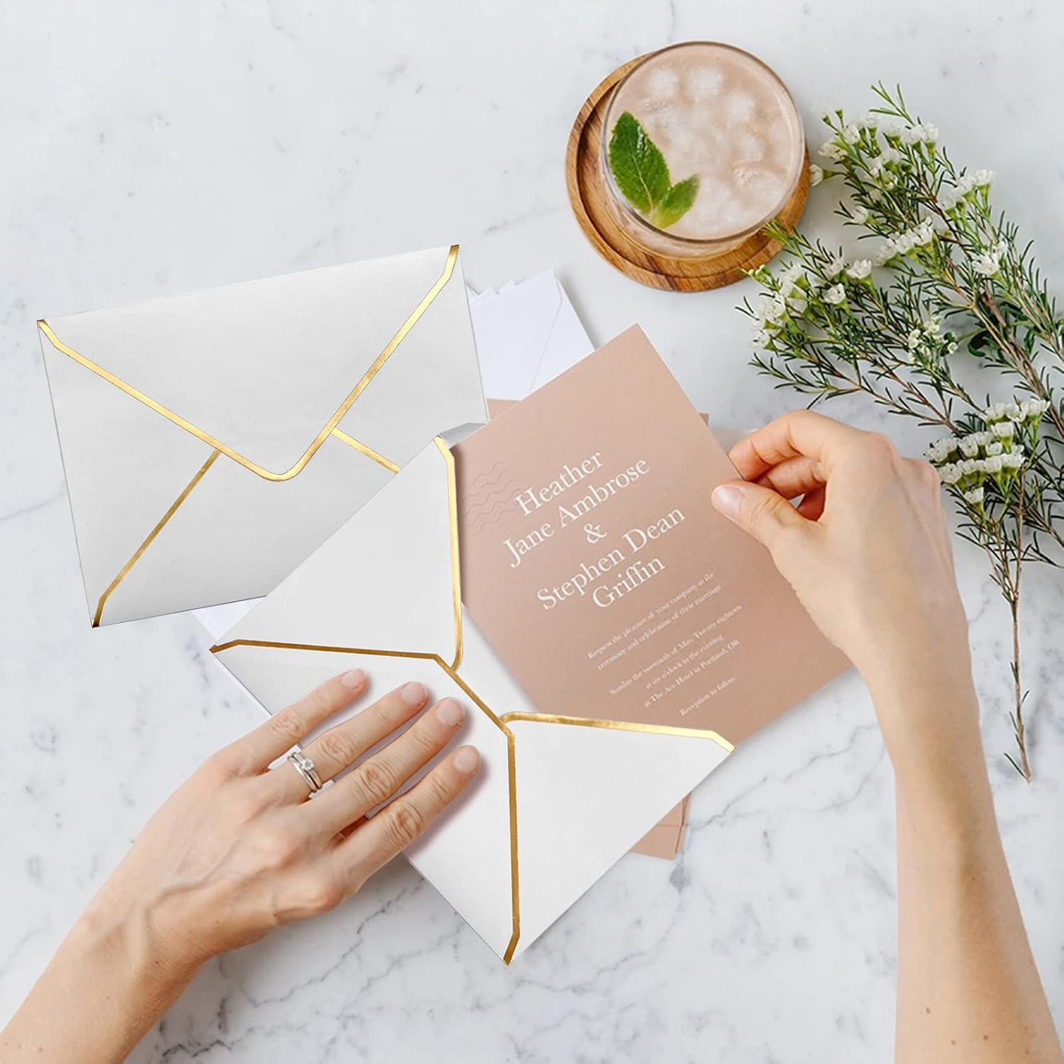 50 PCS Invitation Envelopes, 5X7 Envelopes for Invitations White Envelopes for 5X7 Cards A7 Luxury Envelopes Mailing Envelopes for Wedding, Graduation image number 2