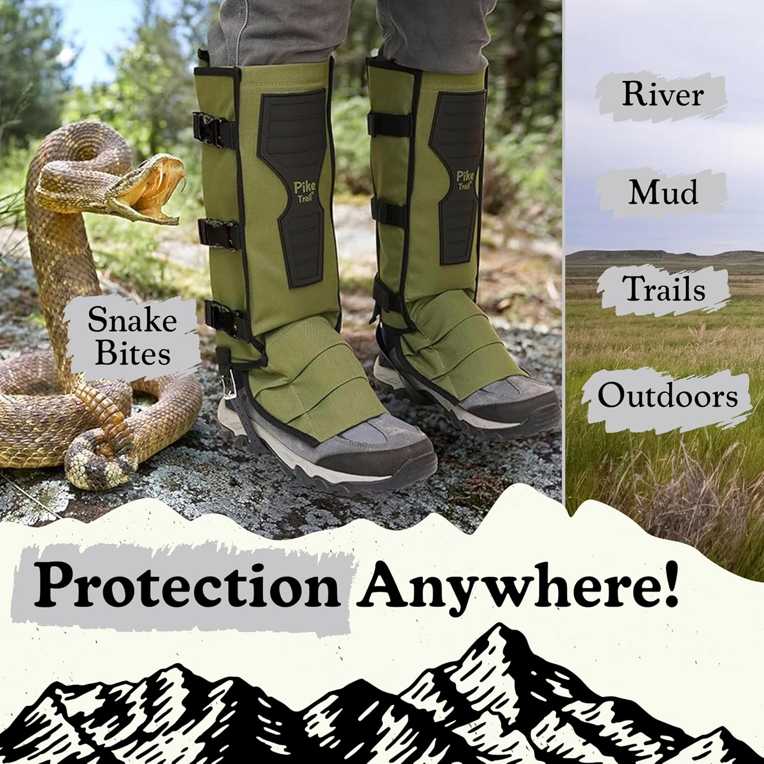 Pike Trail Snake Leg Gaiters: High Performance Protection for Hikers and Hunters - Waterproof, Bite Protective, Durable, Anti-Snake, Lower Leg Outdoor Gear - Coyote Tan image number 3