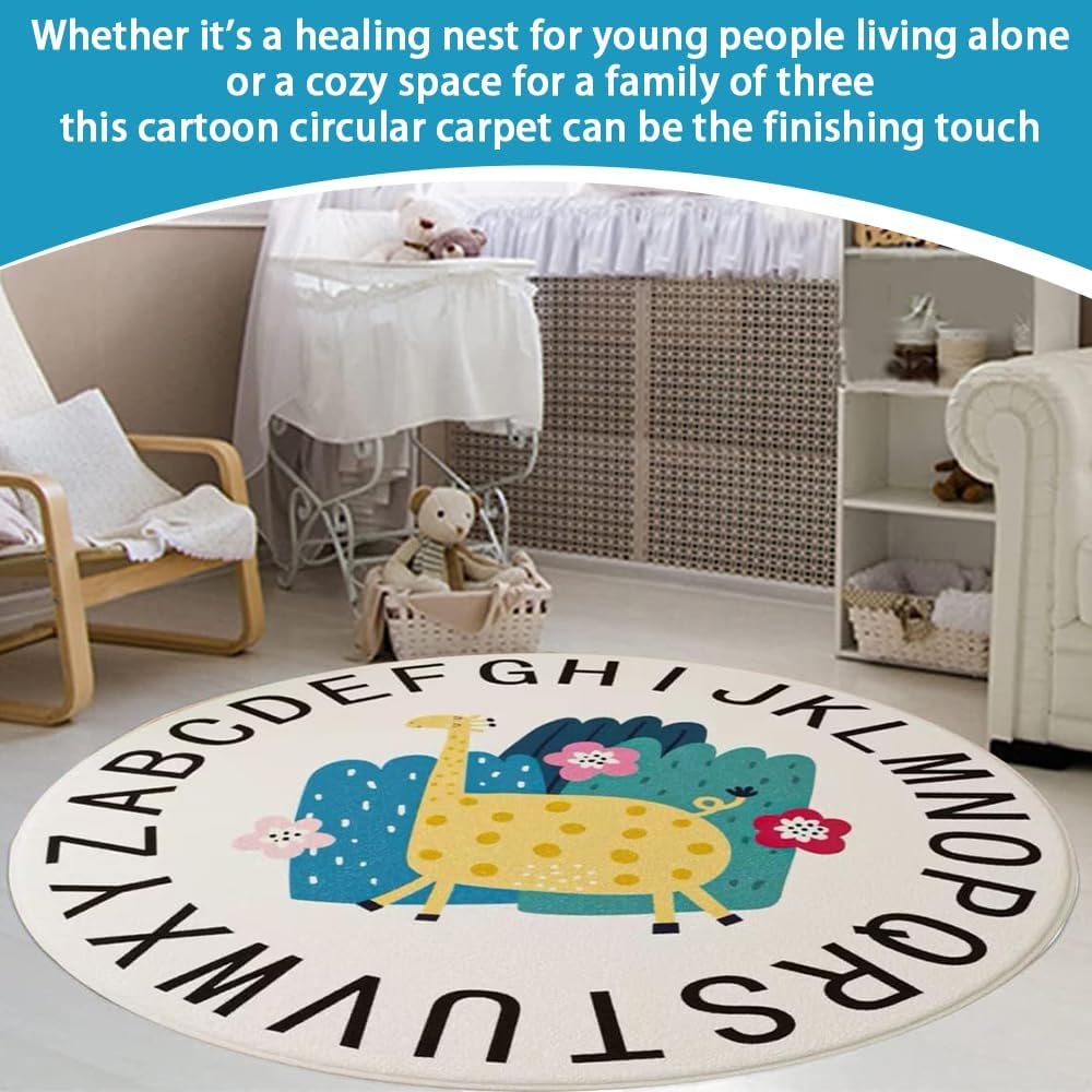 Giraffe round Area Play Mat, Alphabet Soft Area Rug, Cute Cartoon Fluffy Shaggy Carpet, Nonslip Modern Crawling Rug, Perfect for Bedroom Living Rooms Home Office ﻿ image number 6