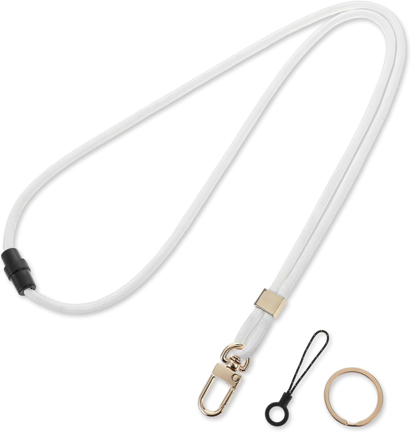 Badge Lanyard Set Adjustable Neck ID Card Holder Strap Aesthetic Name Tag Chain Breakaway Lanyard with Keychain Ring for Women Teacher Nurse Student Office Wallet Whistle Key Phone, White image number 2