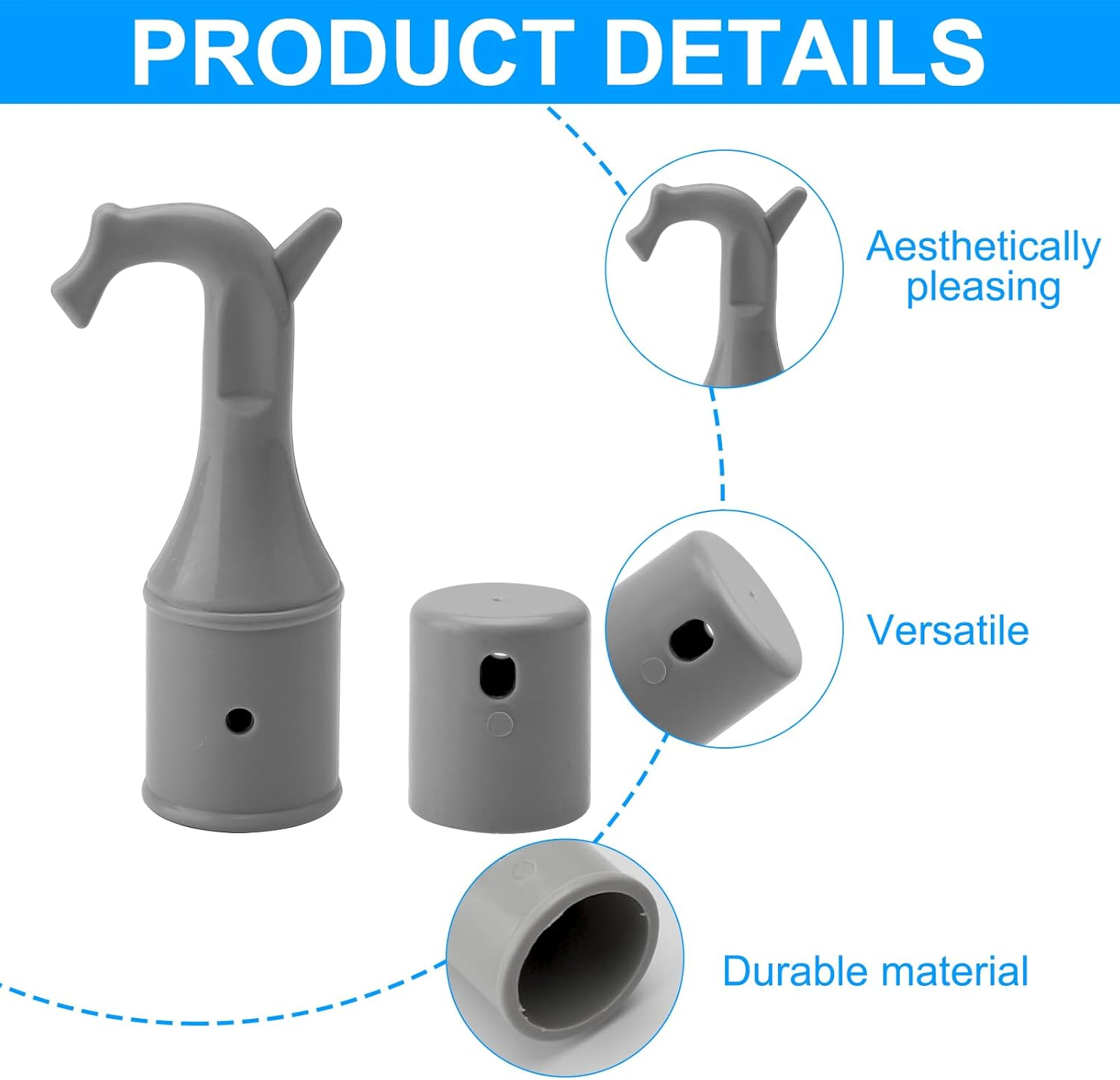 APOMOONS Pack of 2 Attic Hooks, Roof Window Stick Hooks with Non-Slip Base, Floor Stairs Replacement Parts for Window Opener Rod, Grey Pull Hooks for Floor Stairs (25 Mm) image number 6