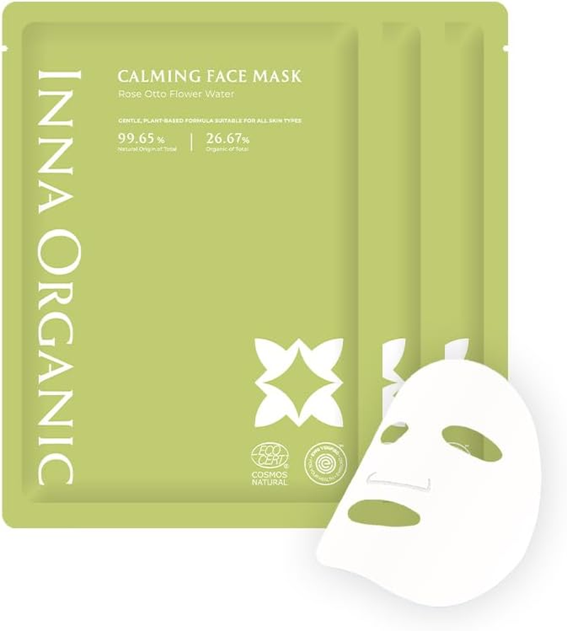 Inna Organic GREEN TEA ROSE SOOTHING HYDROSOL FACE MASK, Smoothing, Luxury Clean Beauty, Home SPA, Maskne Care, Certified Natural (3 Pcs) image number 4