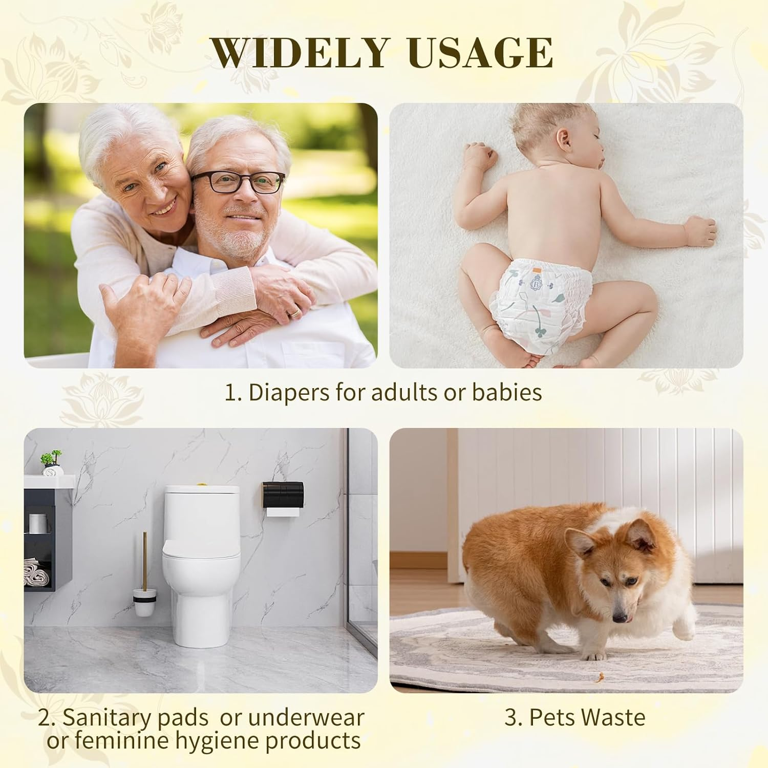 Large Adult Diaper Disposal Bags (18 X 23In), 96 Count, Lemon Scented, Discreet Waste Disposal for Elderly, Baby Dipaer Trash Bags, Sanitary Prouducts & Pet Waste Disposal, Yellow - Yellow image number 2