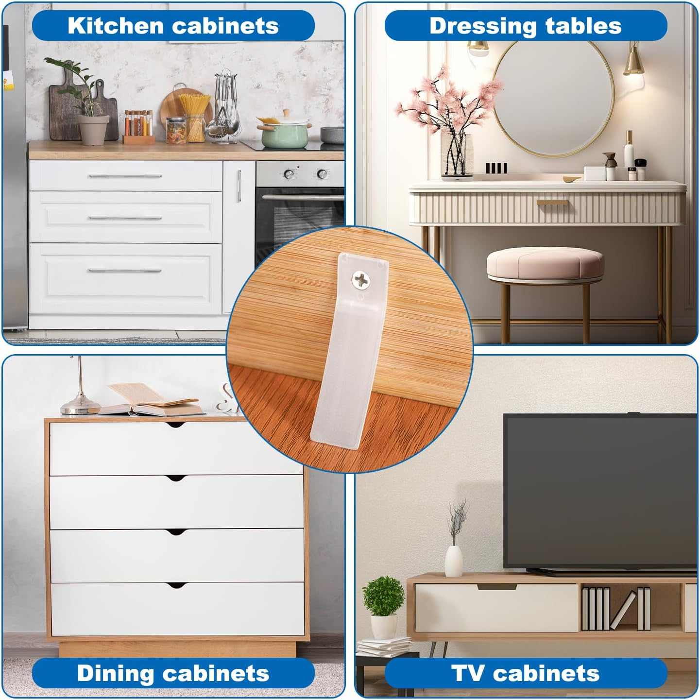 30Pcs Anti-Slip Drawer Stoppers, Non Slip Clear PVC Plastic Drawer Stops with Screws for Old Dresser Furniture Cabinet Bottom Repair Fixing Tool Replacement image number 4