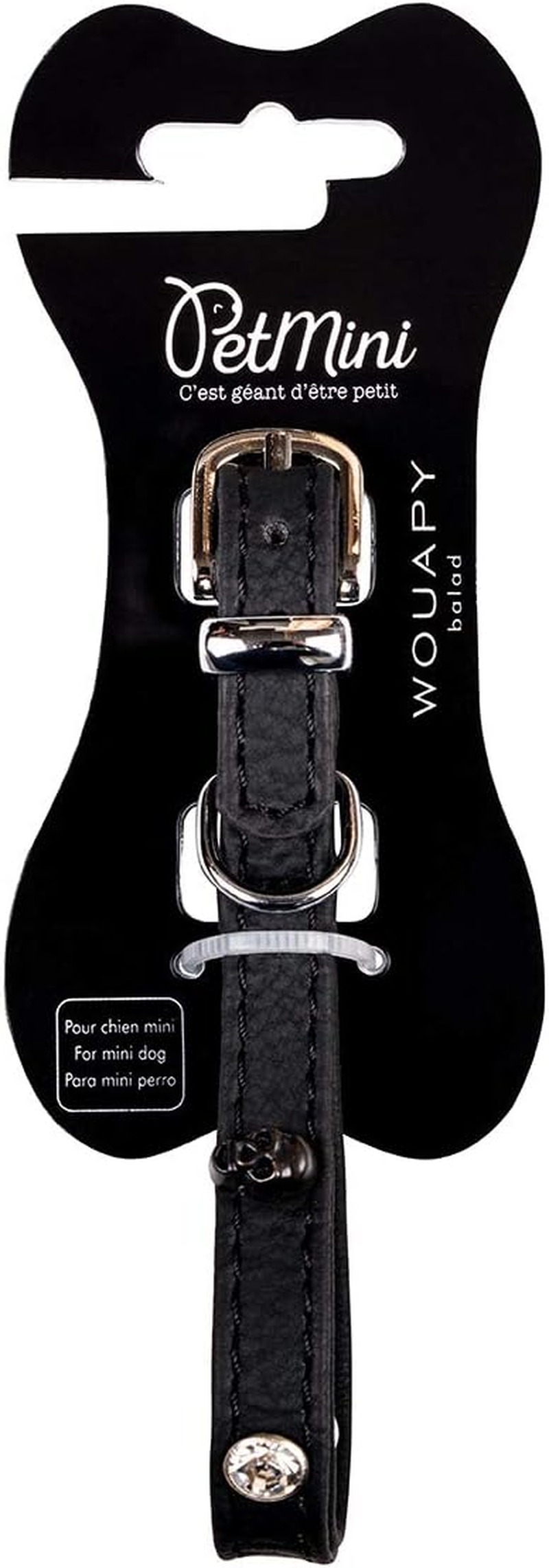 Wouapy Petmini Collar by Wouapy for Little Dogs, Black Leatherette Collar with Matching Skull Rivets, Collar of 10 Mm Width and 25 Cm Length