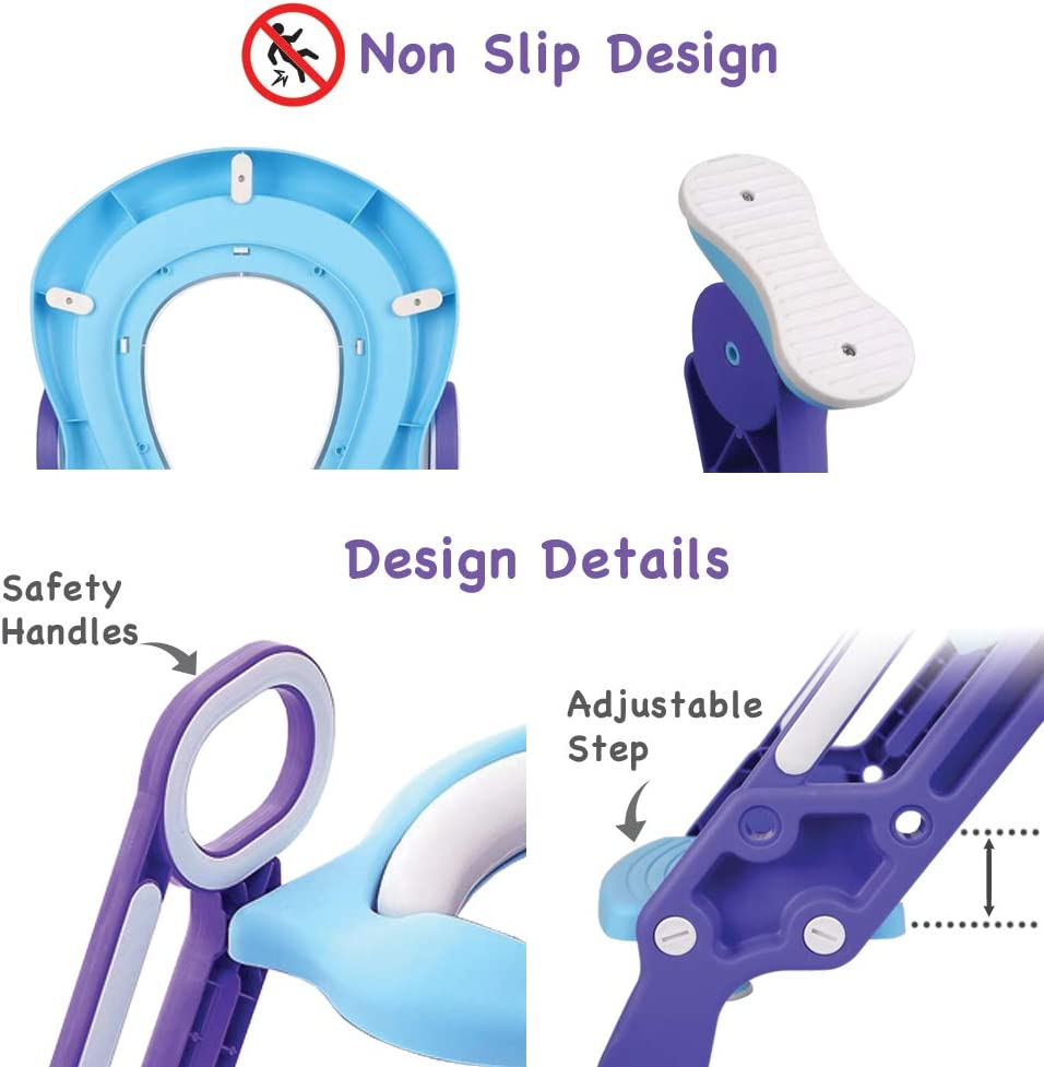 Baby Toddler Kids Potty Toilet Training Seat with Step Stool - Soft Cushion - Adjustable Footrest - Sturdy Design - Foldable - Portable - for Boys and Girls image number 1