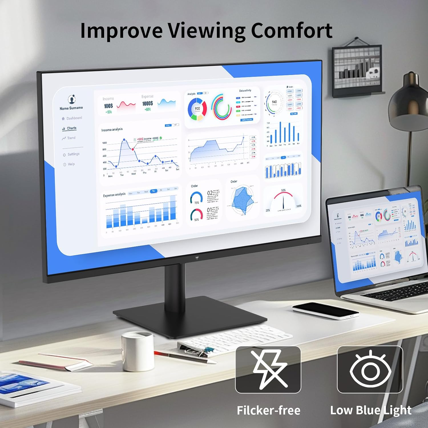 KTC 27 Inch QHD Computer Monitor, 2K 100Hz IPS Gaming Monitor, 1440P Frameless Eye Care PC Office Monitor with HDMI/DP, Freesync & G-Sync, HDR10, VESA, Tilt Adjustable