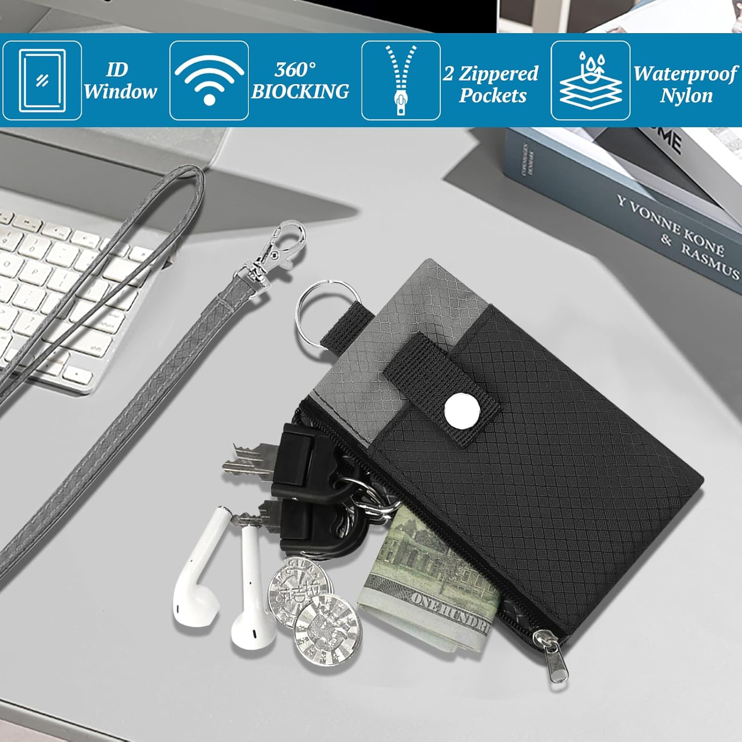 Neck Pouch with RFID Protection, Anti-Theft Unisex Travel Purse, Waterproof Black Mobile Phone Shoulder Bag, Men'S Passport Bag for Travel, for Passport, Credit Cards, Money Cards, Cash (Black)