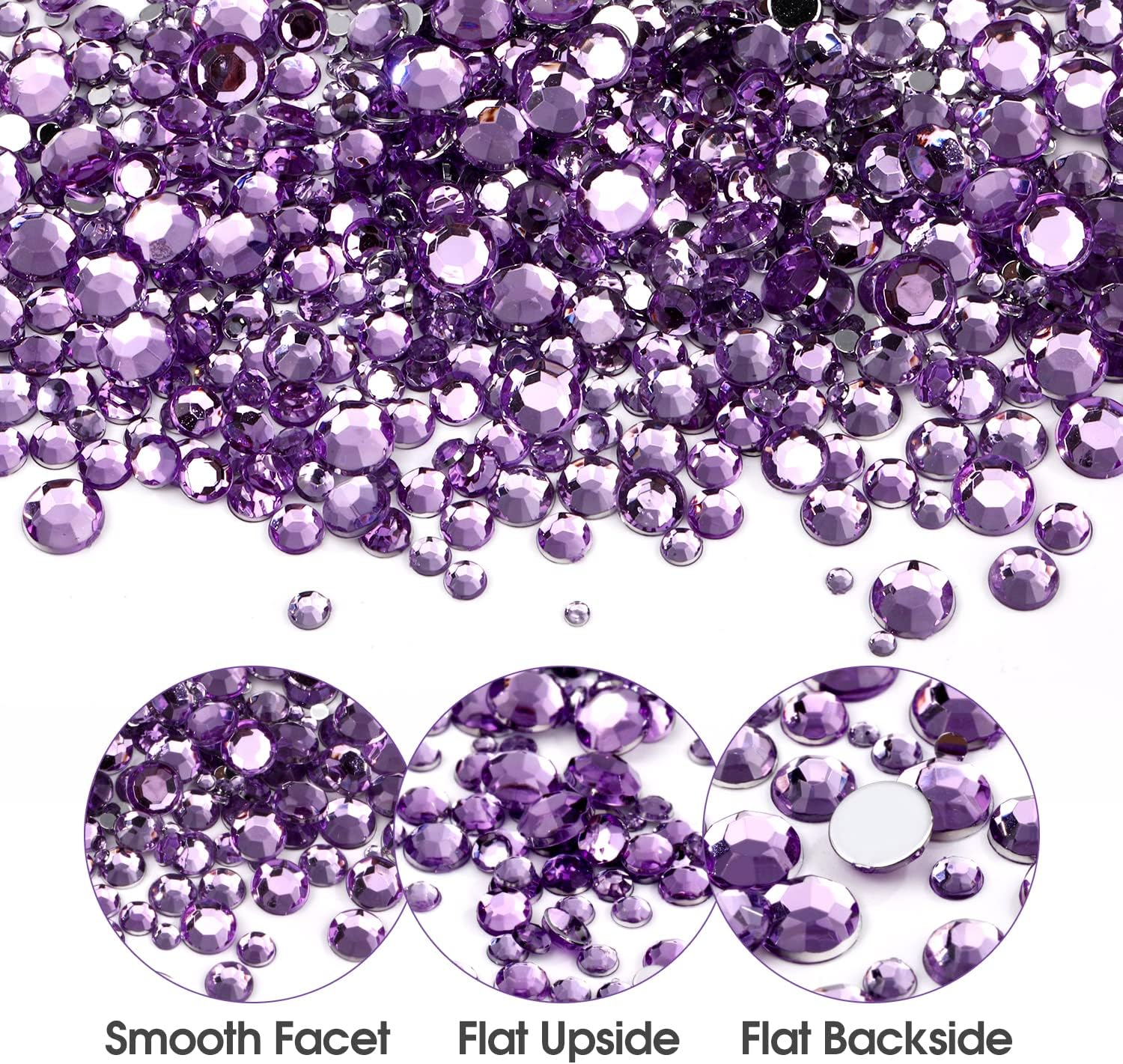 5320 Pieces Flat Back Gems round Crystal Rhinestones 6 Sizes (1.5-6 Mm) with Pick up Tweezer and Rhinestones Picking Pen for Crafts Nail Face Art Clothes Shoes Bags DIY (Light Purple) image number 2