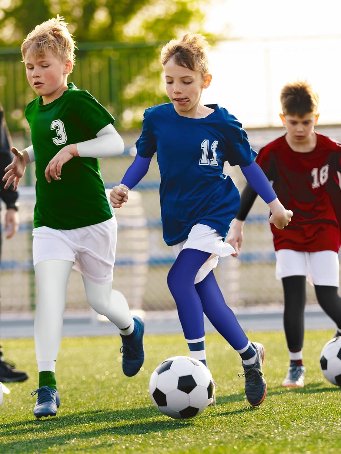 8 Pairs Kids Arm Sleeves and Basketball Leg Sleeves Set Non Slip Long Compression Leg Sleeves for Boys Girls Youth image number 2