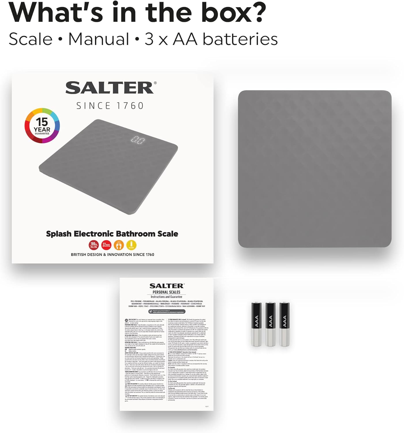 Salter Splash Anti-Slip Silicone Bathroom Scale 180Kg, Black image number 3