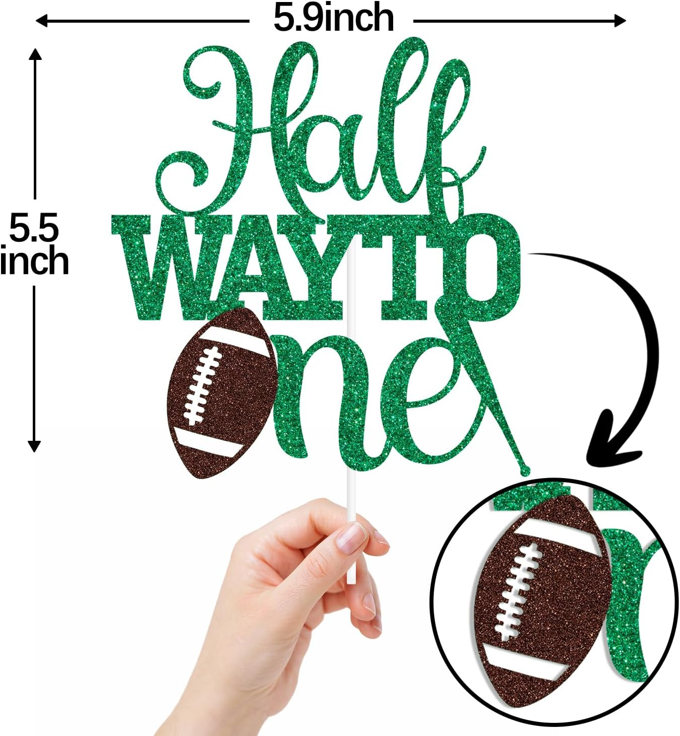 Green Glitter Half Way to One Cake Topper, It'S My 1/2 Birthday/1/2 Way to One, Soccer Football Themed Baby'S 6 Months Birthday Party Decorations for Baby Boys Girls