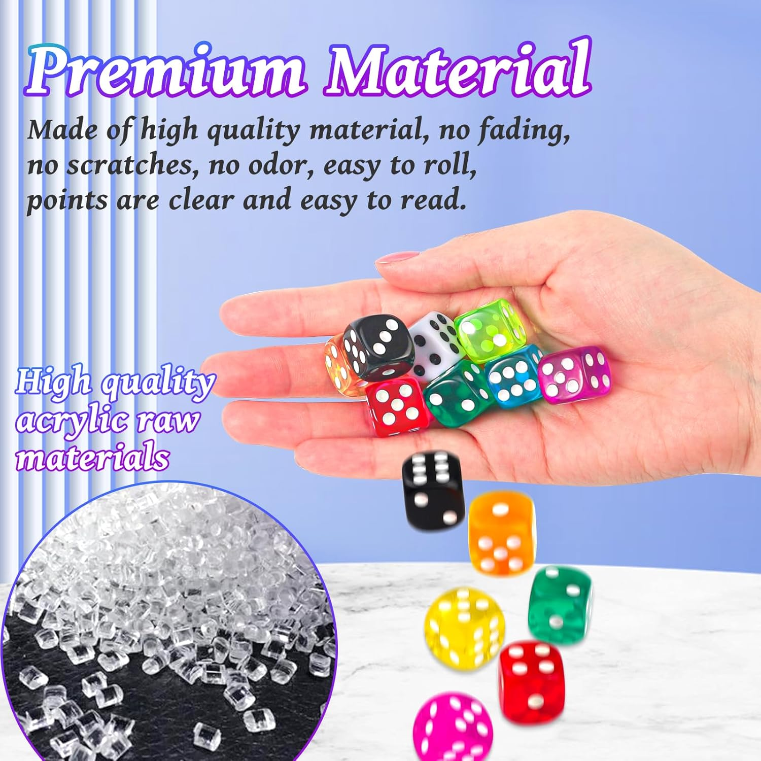 JMQU 16MM Colored Dice Set, 50Pcs 6 Sides Standard Bulk Large D6 Dice with Portable Plastic Box, 10 Colors Including Red Dice,Green Dice for Board Games,Parties,Classroom Math Games image number 4