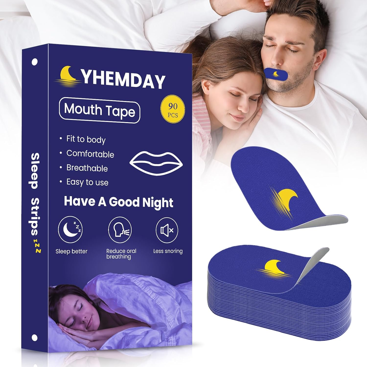 Mouth Tape for Sleeping | anti Snoring Sleep Tape | Soft & Hypoallergenic | Improve Sleep Quality & Nasal Breathing | Premium Cotton | Suitable for Men and Women (Blue, 90 Pcs)