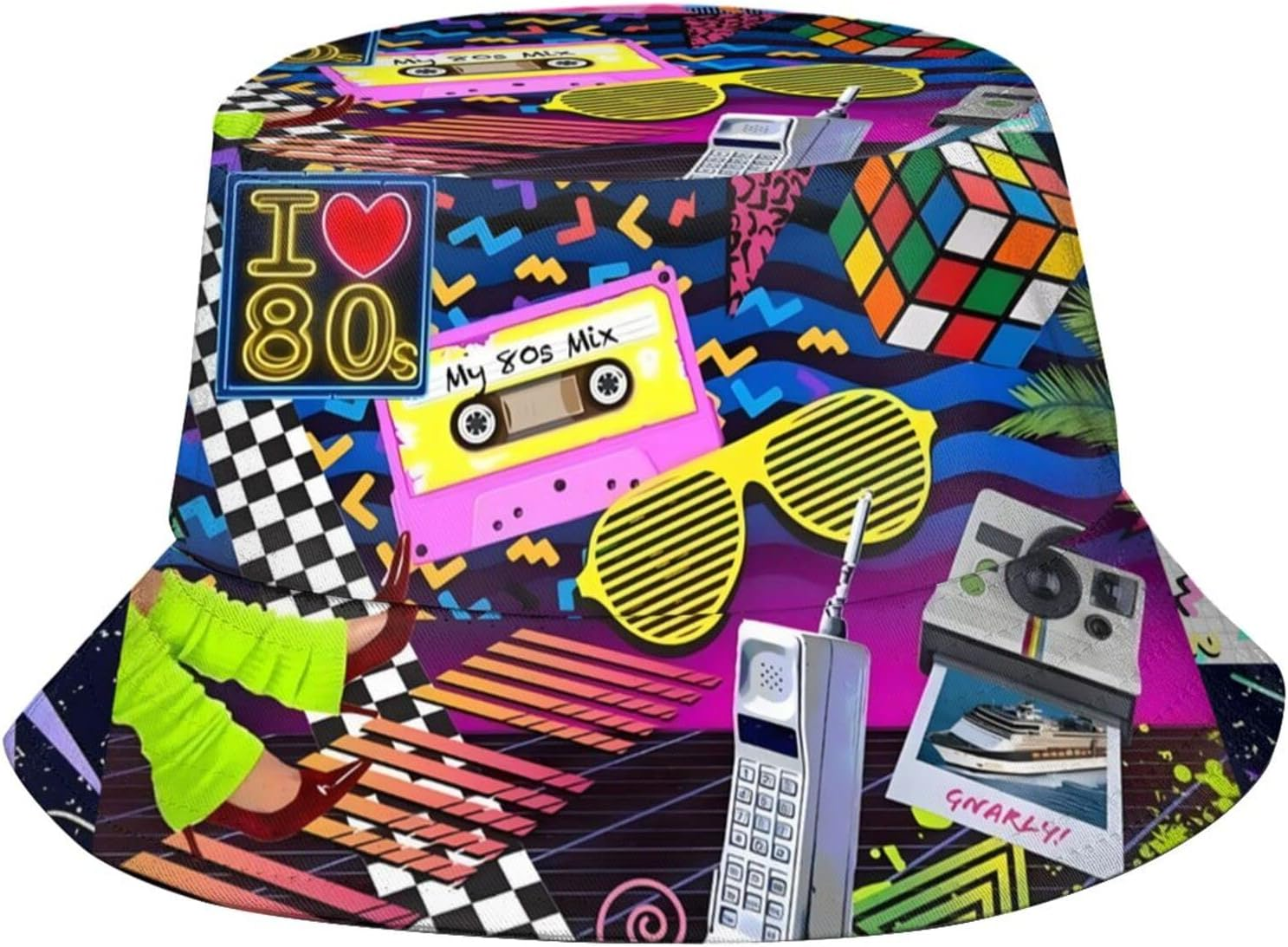 LVGOOKI Funny Retro 80S 90'S Style Design Summer Unisex Reversible Print Bucket Hat