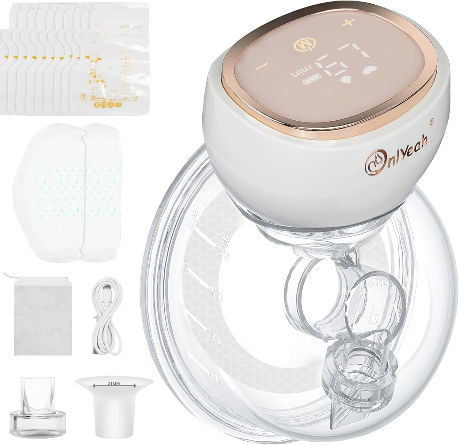 Breast Pump, Wearable Breast Pump Electric Breast Pump Hands Free Portable Breast Feeding Pumps,3 Modes-9 Levels Painless Low Noise Touch Screen Baby Pump with 1 Pack image number 3