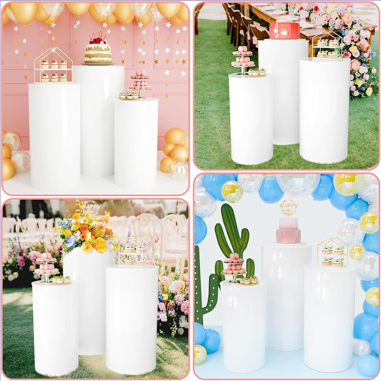 3Pcs Cylinder Pedestal Stands, round Display Plinth Pillars for Birthday Wedding Party Decor, White PVC 60Cm 75Cm 90Cm Tall image number 6