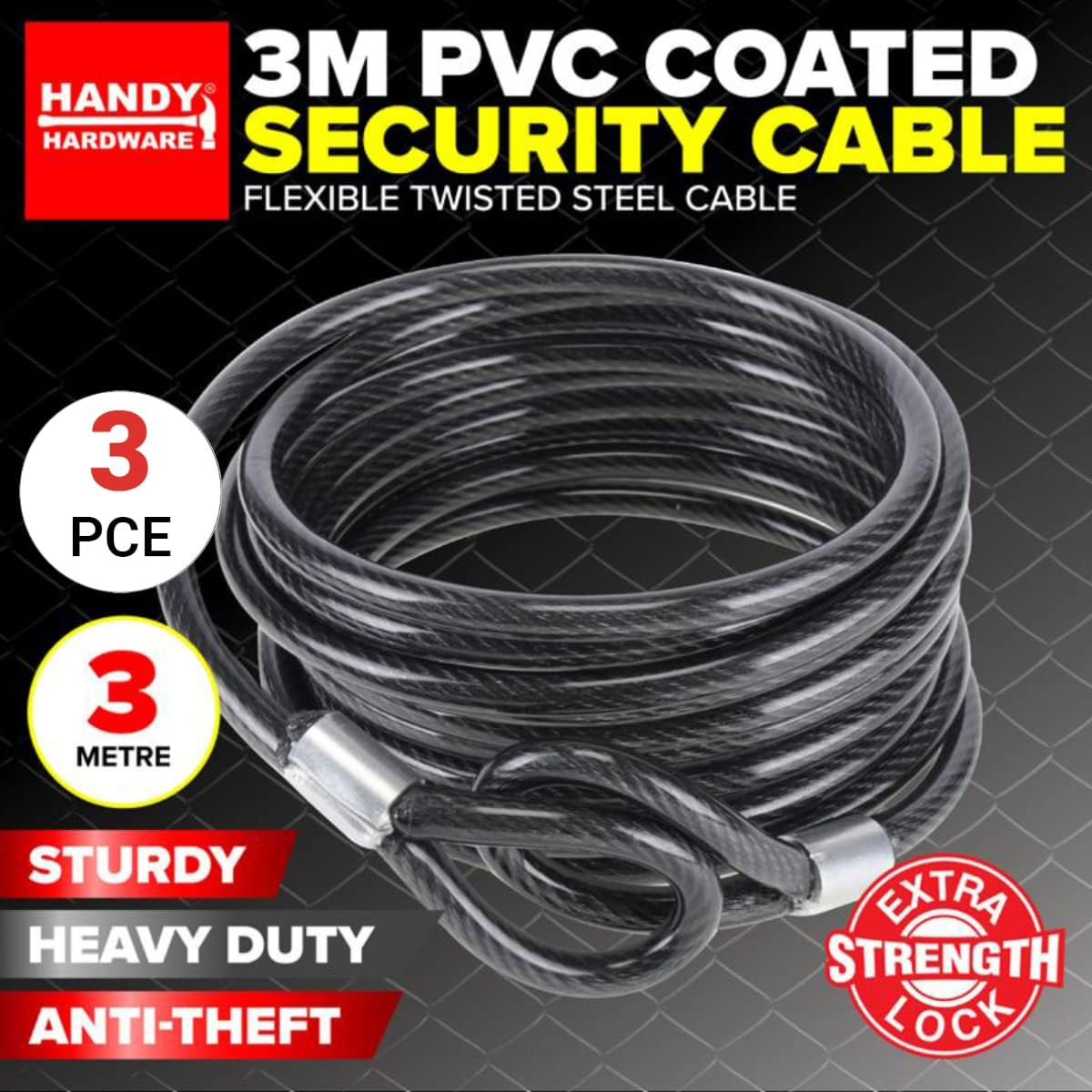 Handy Hardware PVC Security Cable, Black 3 Meter Length X 6 Mm Width