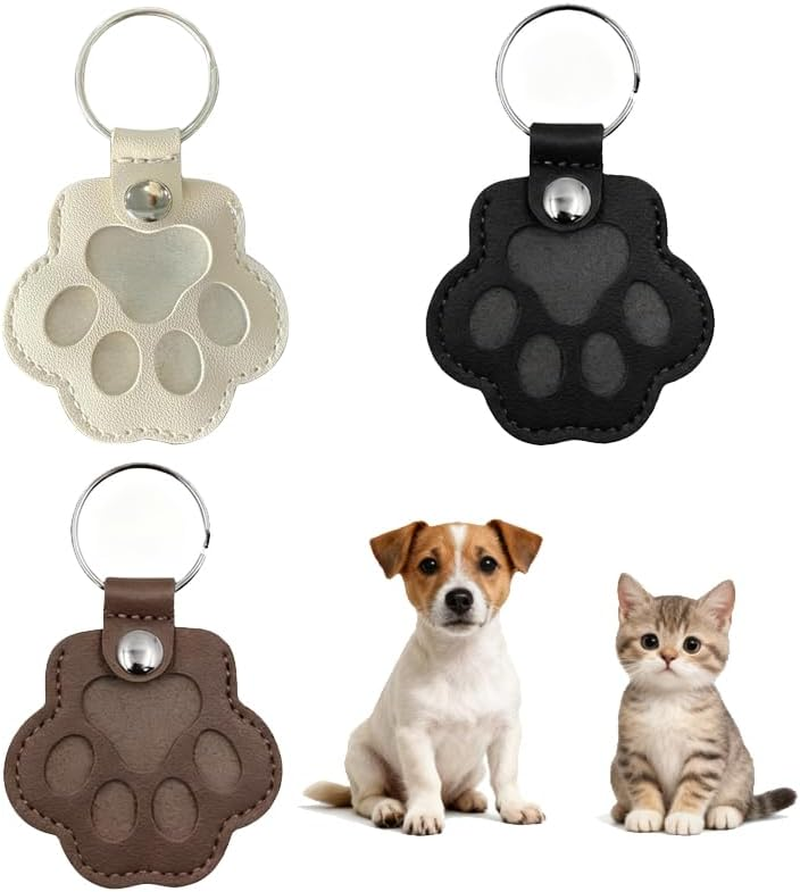 3 Pcs Dog Fur Storage Keychain, Funcyboo Cute Leather Paw Keychain Cat Fur Memory Charm Pet Hair Keepsake Keyring for Bag Purse Key Holder(Khaki,Black,White) image number 3