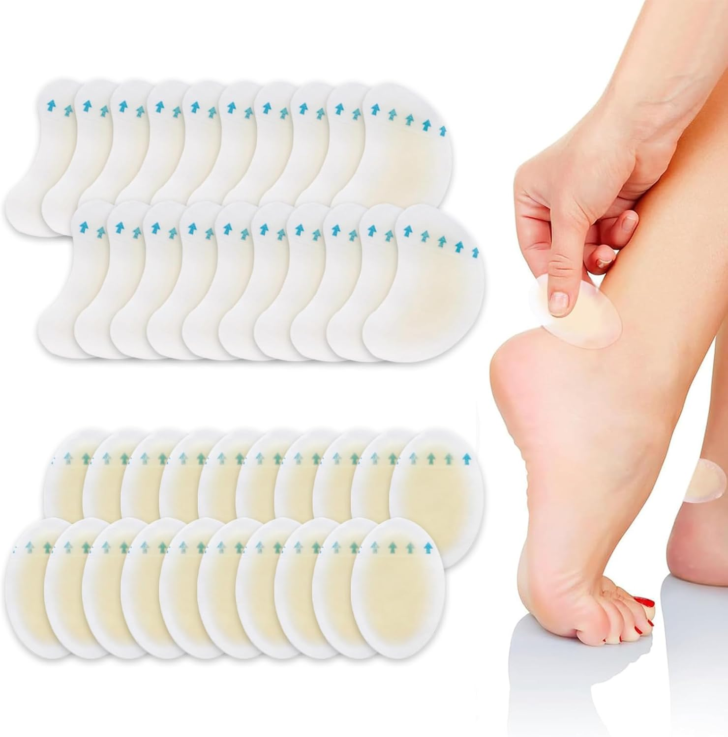 40Pcs Blister Plasters - Hydrocolloid Heel Protectors for Anti-Friction & Shoe Rubbing Prevention | Waterproof Cushioning Pads for All-Day Comfort (Back of Foot Focus) image number 1
