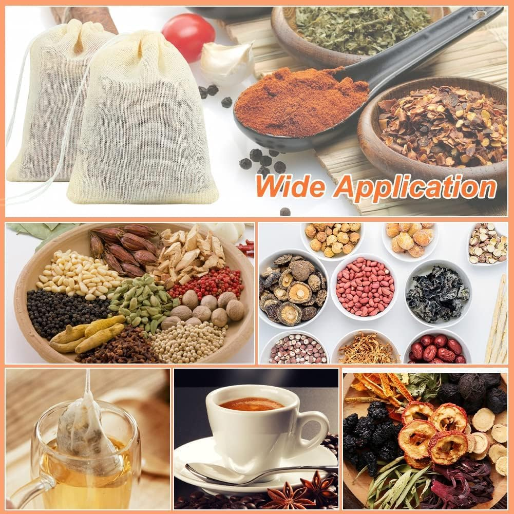 50Pcs Drawstring Bags for Straining,3.9*5.9Inches,Unbleached Cotton Straining Bag for Coffee Tea Filter,Soup Gravy Broth Stew Bags Natural Cotton Fine Mesh Filter Bags,Reusable Fine Mesh Filter Bags