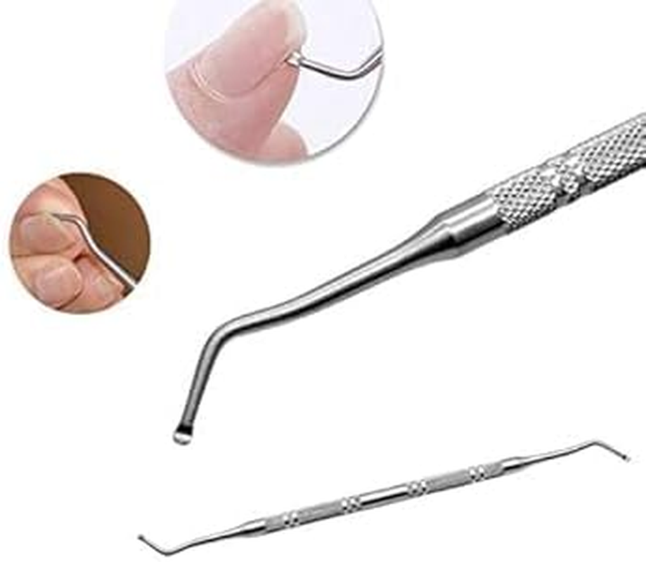 Stainless Steel Armor Remover Paronychia Cuticle Pedicure Double Head Nail Groove Scoop Tick Orthodontic Nail Toenail Toenail Pick Tool, Remove Dirt from Your Nails-(Silver,1Pcs)