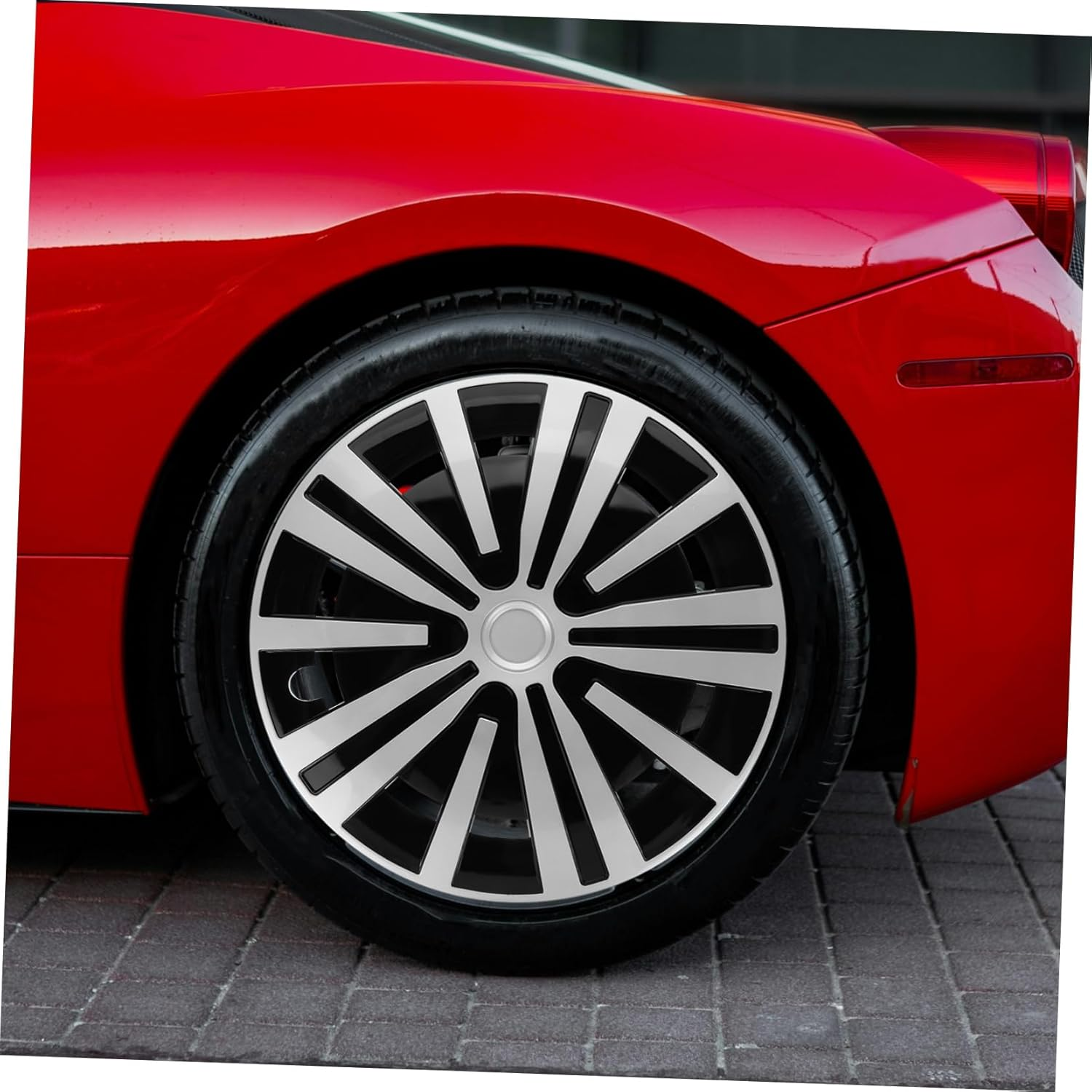 HONMEET Universal 14-Inch Car Wheel Hub Cap Cover Abs Plastic Rim Center Caps Replacement for Truck SUV, Silver Black, Automotive Wheel Accessories for Rim Decoration and Repair image number 5