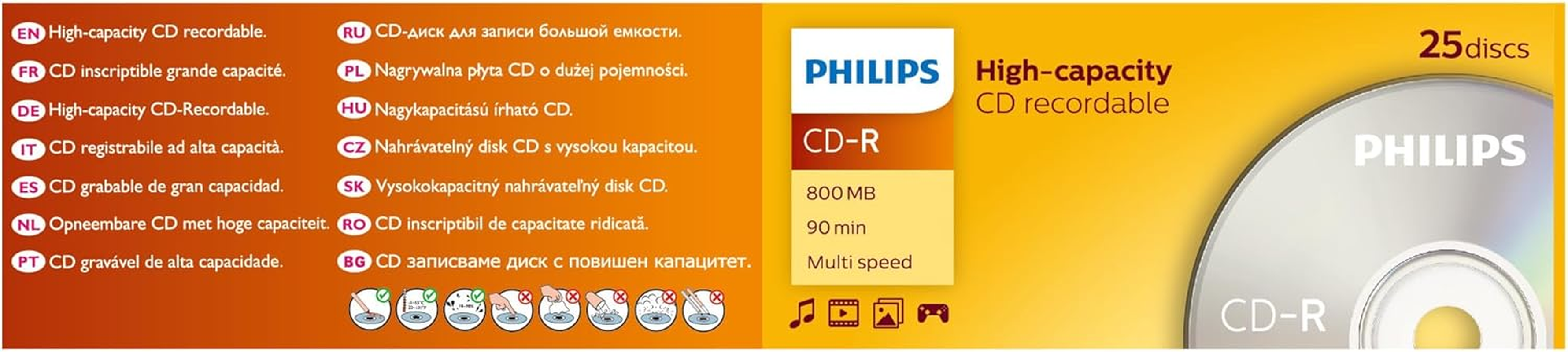 Philips CD-R 800 MB Data (Gbyte/90 Minuten, Multi Speed Recording 25Er (Packaging May Vary) image number 2