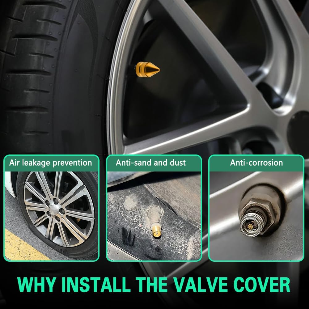 4PCS Tire Valve Caps, Tire Valve Stem Caps, Spiked Aluminum Stem Valve Caps with Plastic Liner Corrosion Resistant Leak-Proof, Universal Car Accessories Universal for All Vehicles (Gold) image number 2
