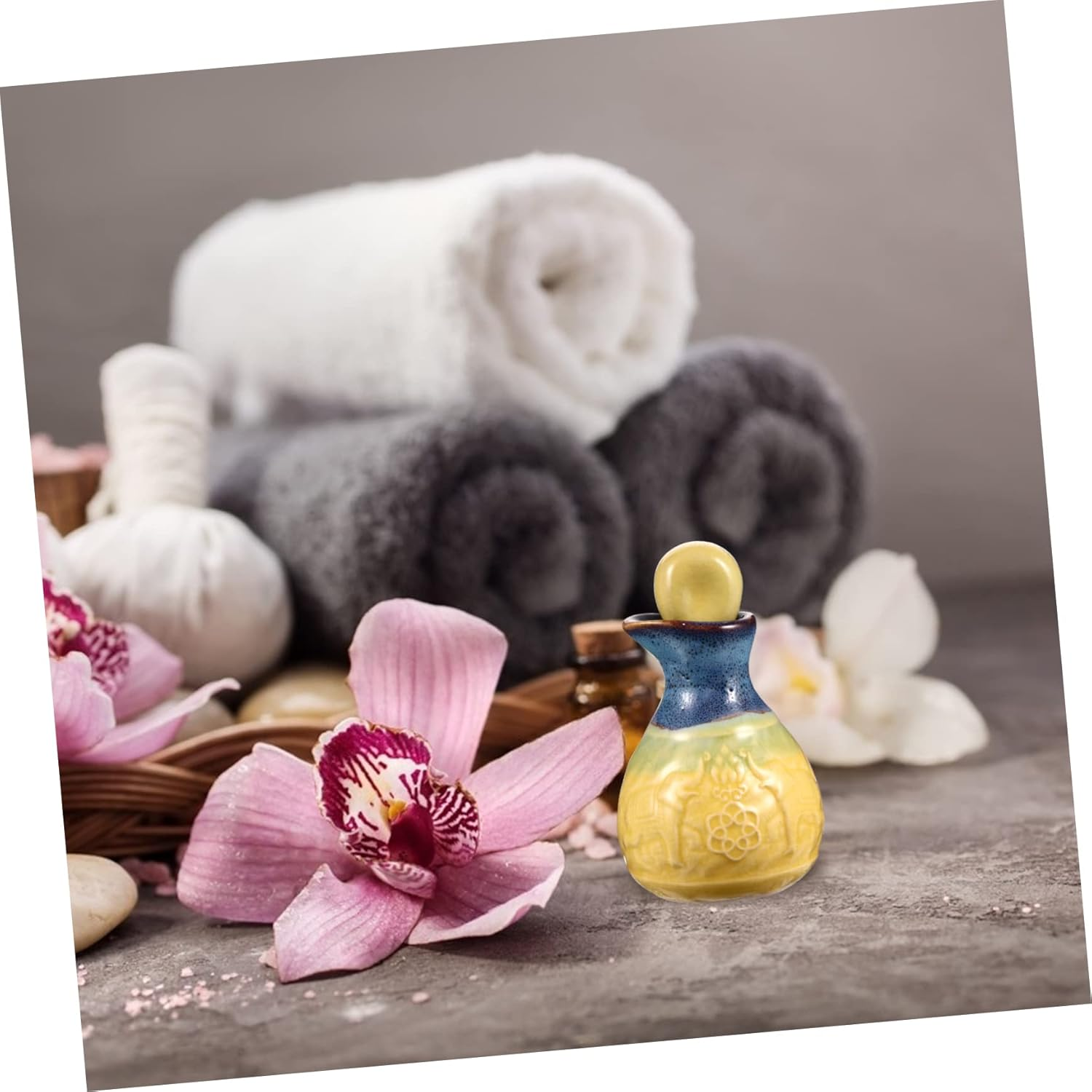 Ceramic Perfume Essential Oil Bottle Wide Mouth Refillable Elegant Decor Essential Oil Flask for Aromatherapy - Blue image number 3