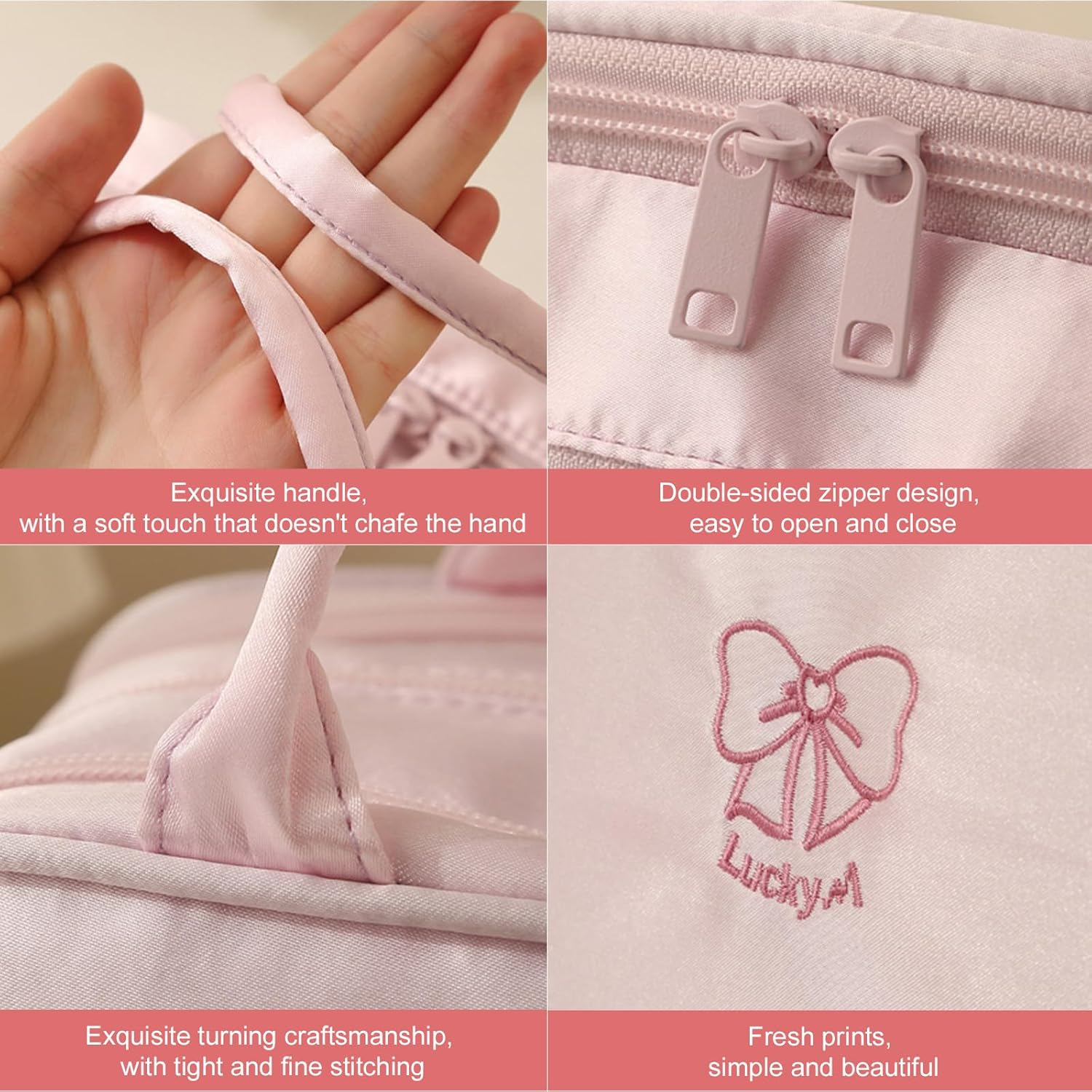 Makeup Bag for Women, Cute Travel Cosmetic Bag, Small Toiletry Pouch with Multiple Internal Pockets, College, Office（Pink） image number 1