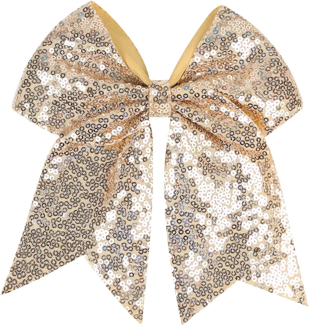 Jumbo Glitter Cheer Bow Clip - 7 Inch Large Cheerleading Sequin Hair Bow with Tails for Girls Teen Softball Cheerleader Outfit Uniform (Champ Gold)